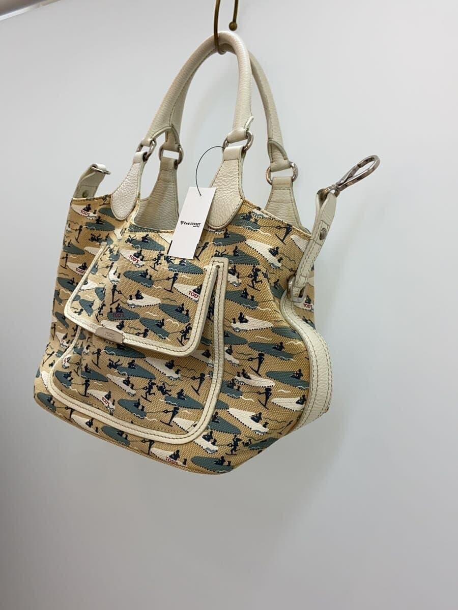 TOD’S Inside Leather Part With Stain Shoulder Bag Canvas Beige All Over Pattern 2