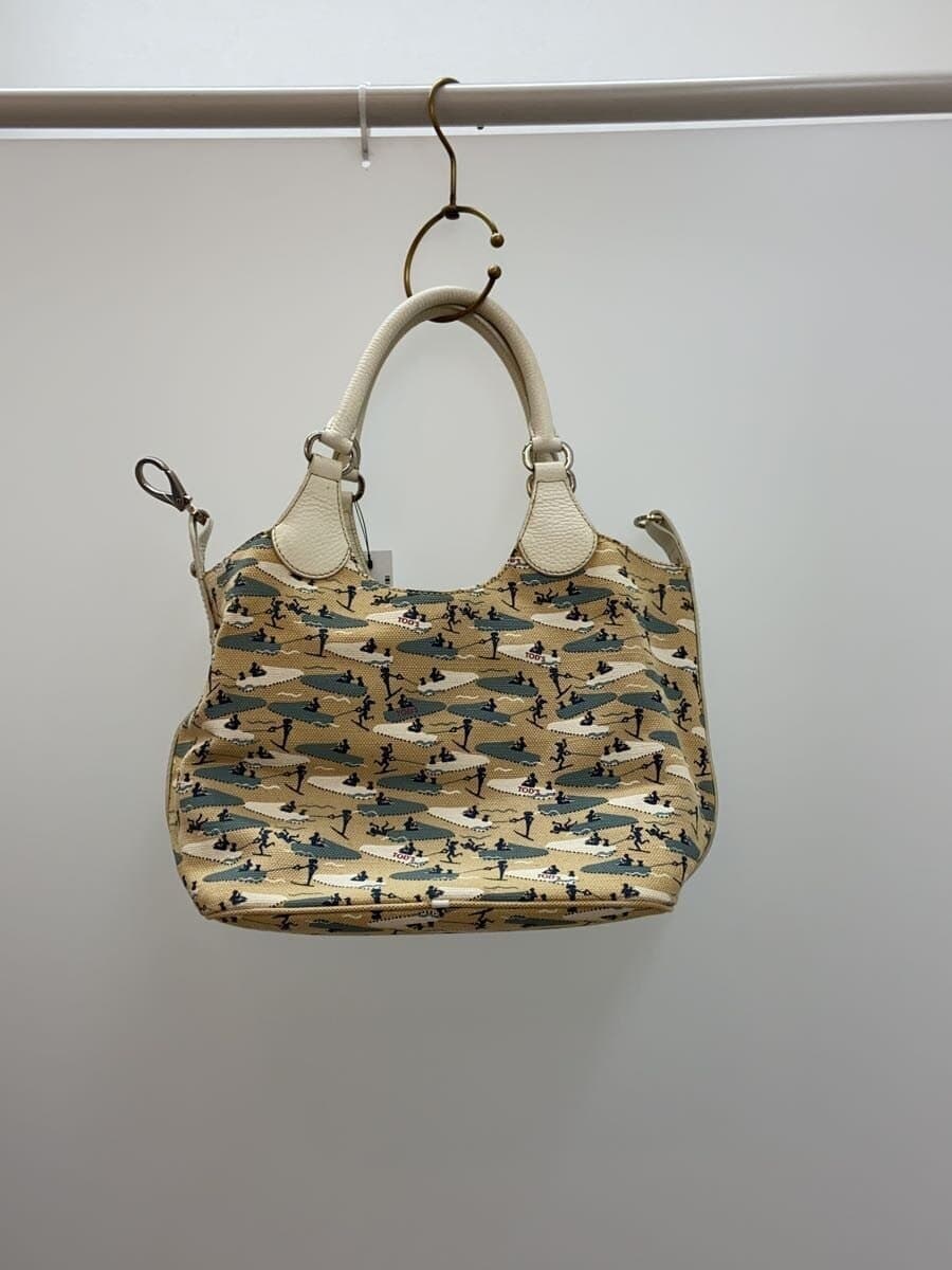 TOD’S Inside Leather Part With Stain Shoulder Bag Canvas Beige All Over Pattern 3