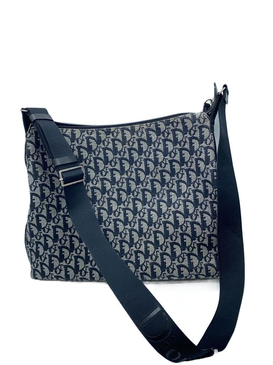 Christian Dior Trotter Shoulder Logo Shoulder Bag Canvas BLK All Over Pattern