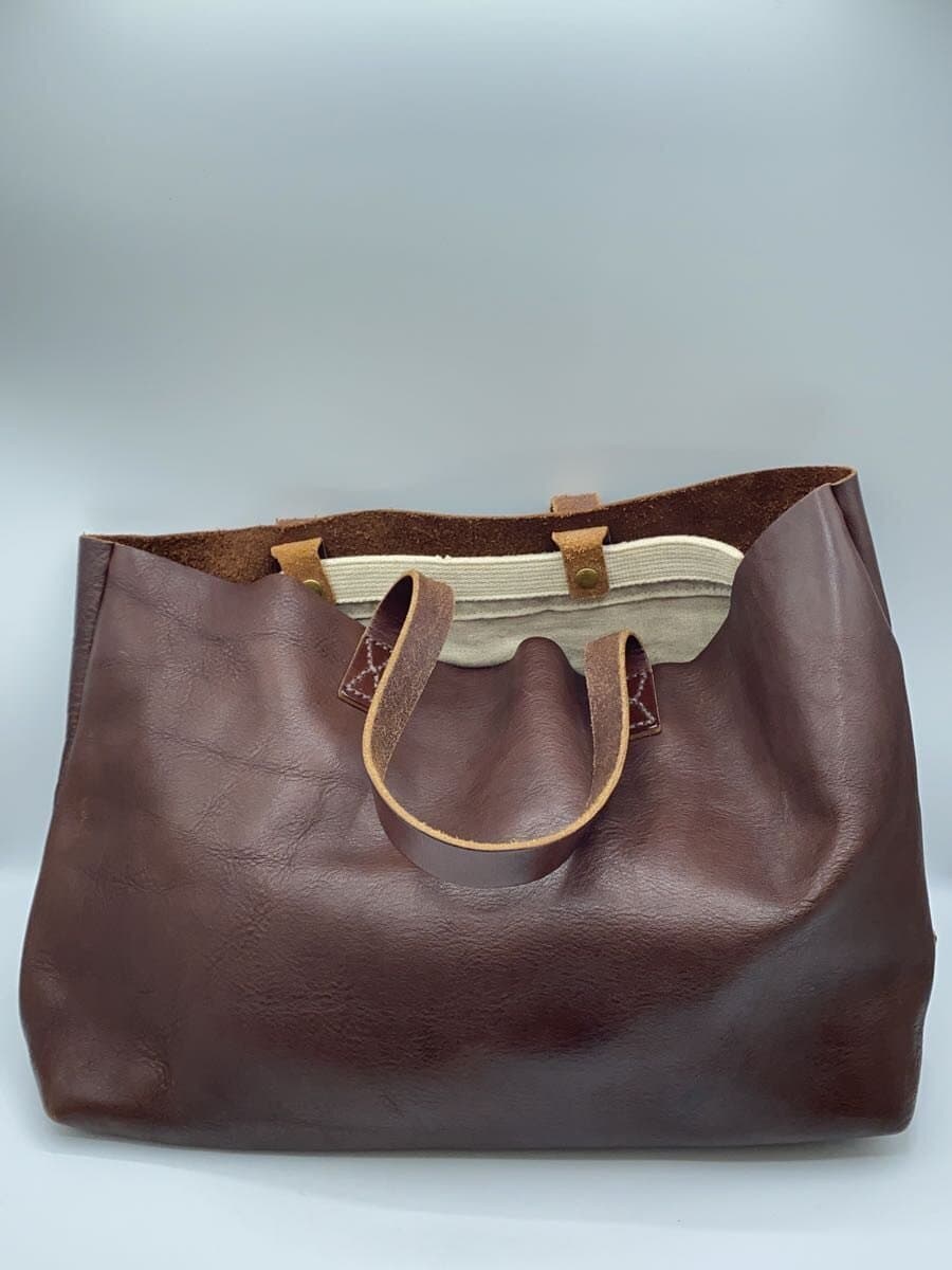 SLOWBONO Tote Bag Leather BRW Solid Corner Scuff 3