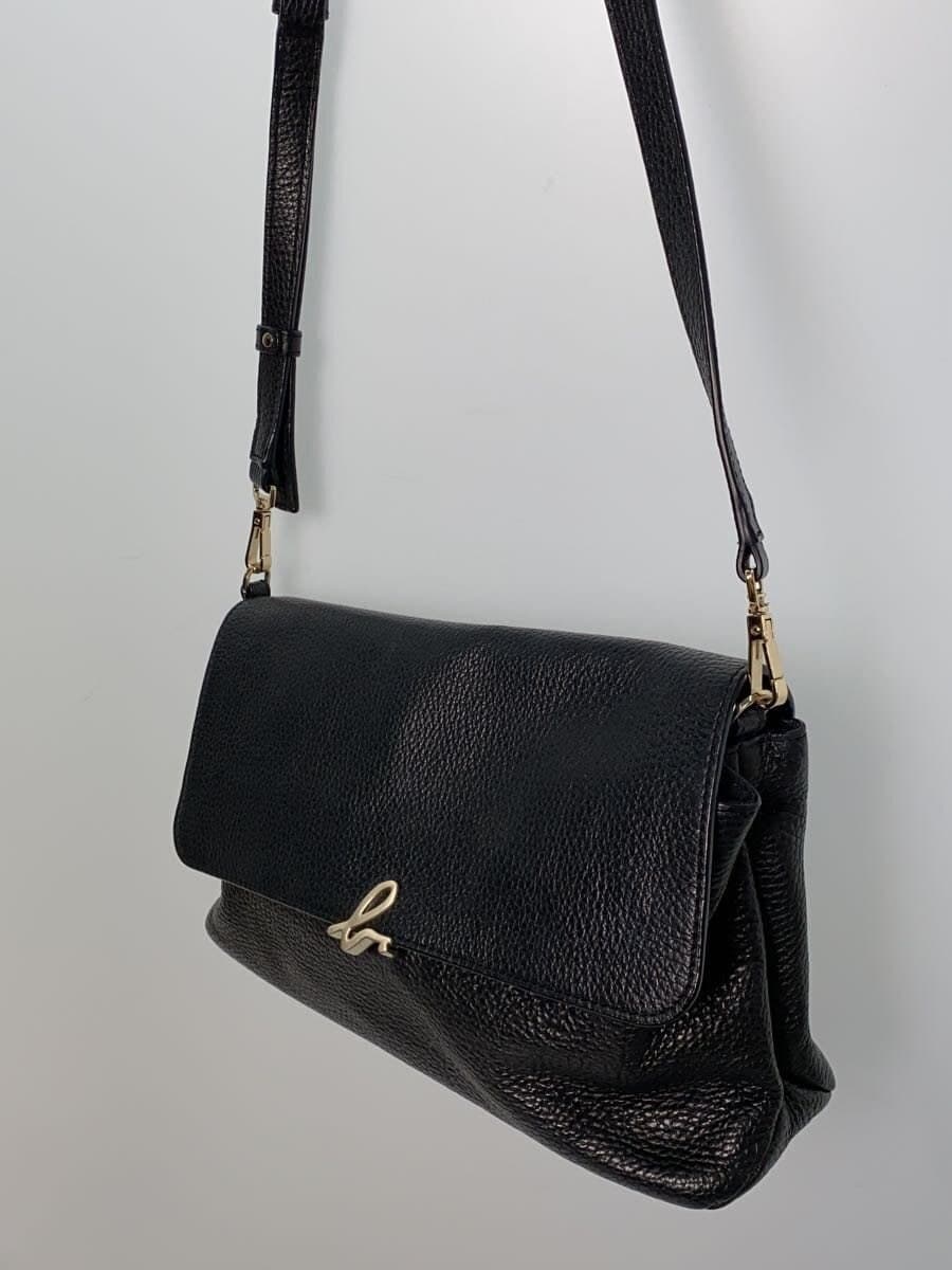 agnes b. Shoulder Bag Cowhide BLK IS12A-02 2