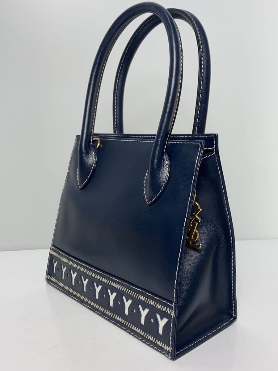 YVES SAINT LAURENT handbag leather navy has scratches missing shoulder strap 2