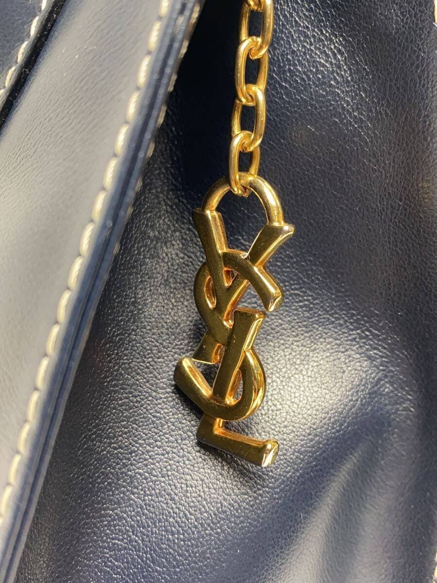 YVES SAINT LAURENT handbag leather navy has scratches missing shoulder strap 7