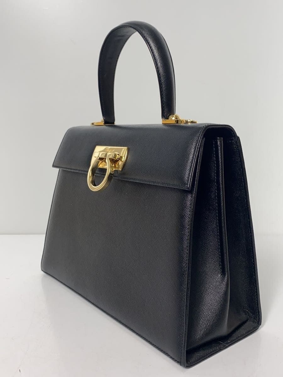 Salvatore Ferragamo Gancini 2WAY Handbag Leather Black AF-212181 2