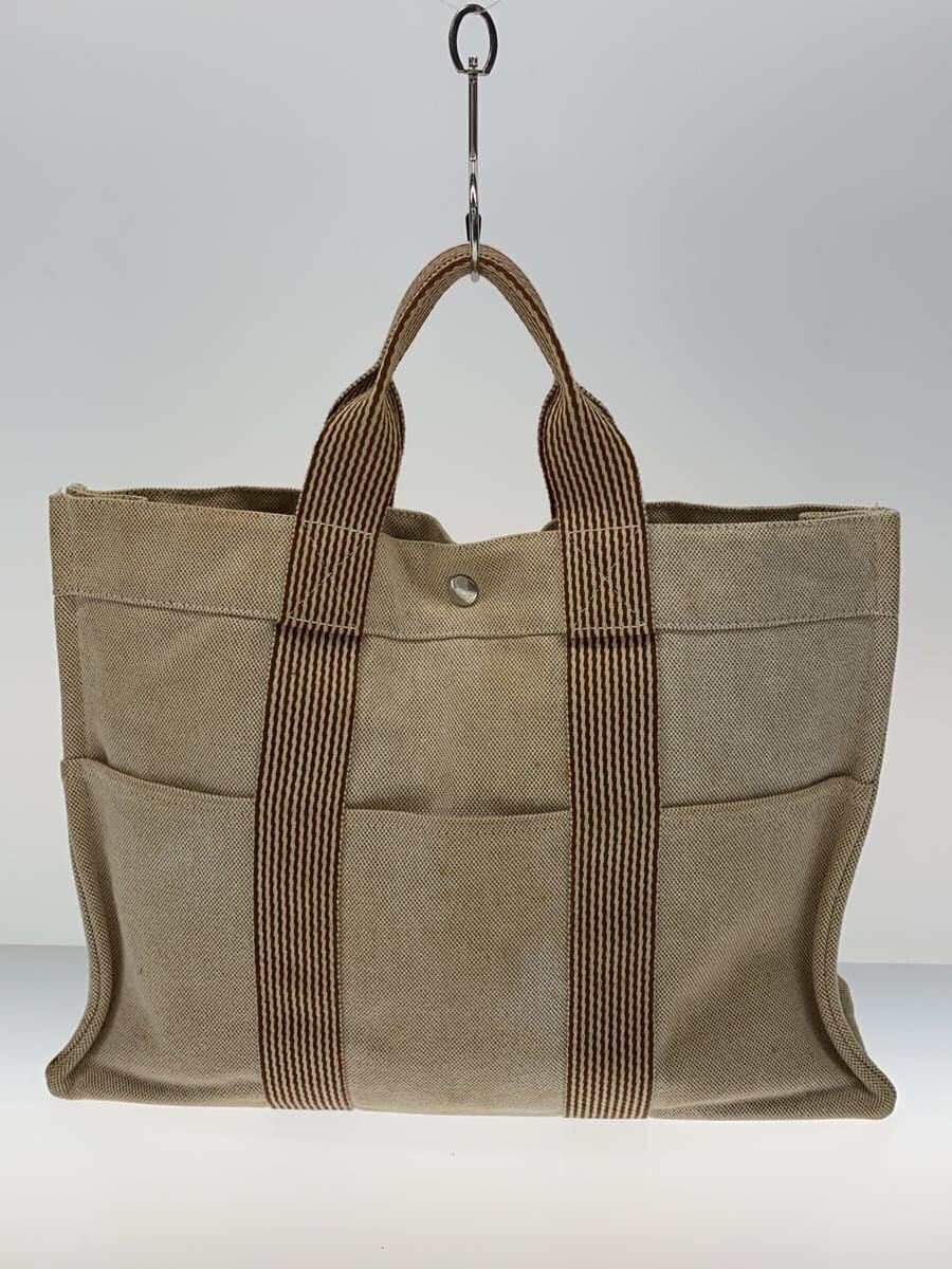 HERMES Tote Bag Canvas BEG Solid 3