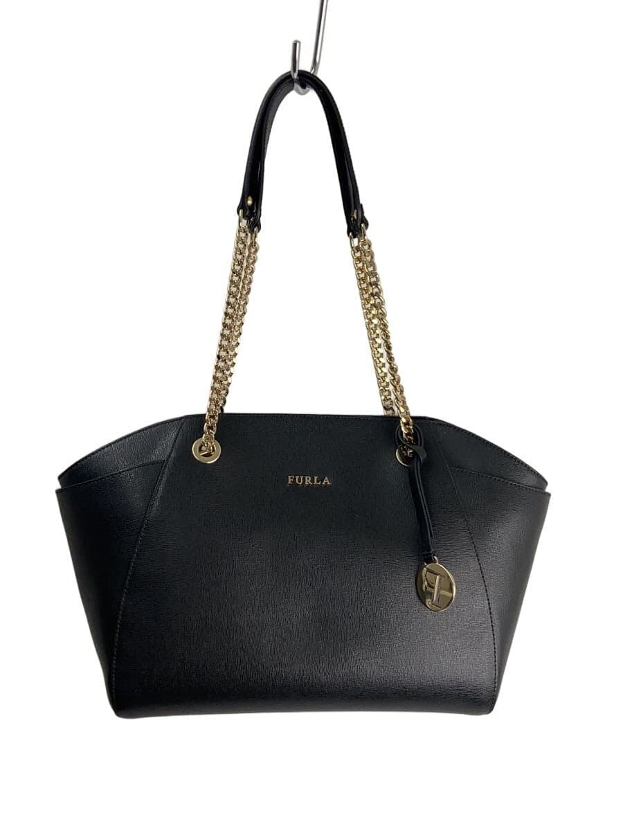 FURLA Chain Shoulder Bag Leather BLK Solid