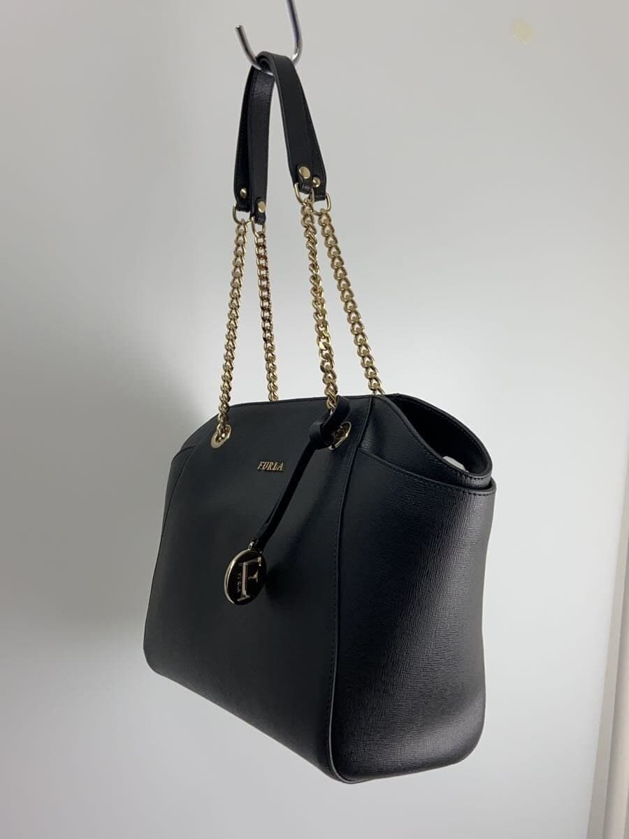 FURLA Chain Shoulder Bag Leather BLK Solid 2