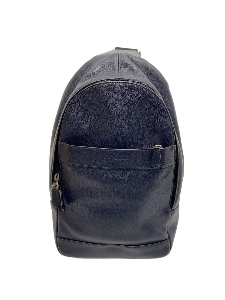 COACH Charles Leather One Shoulder Bag Navy F54770 Corner Scuff With Wear