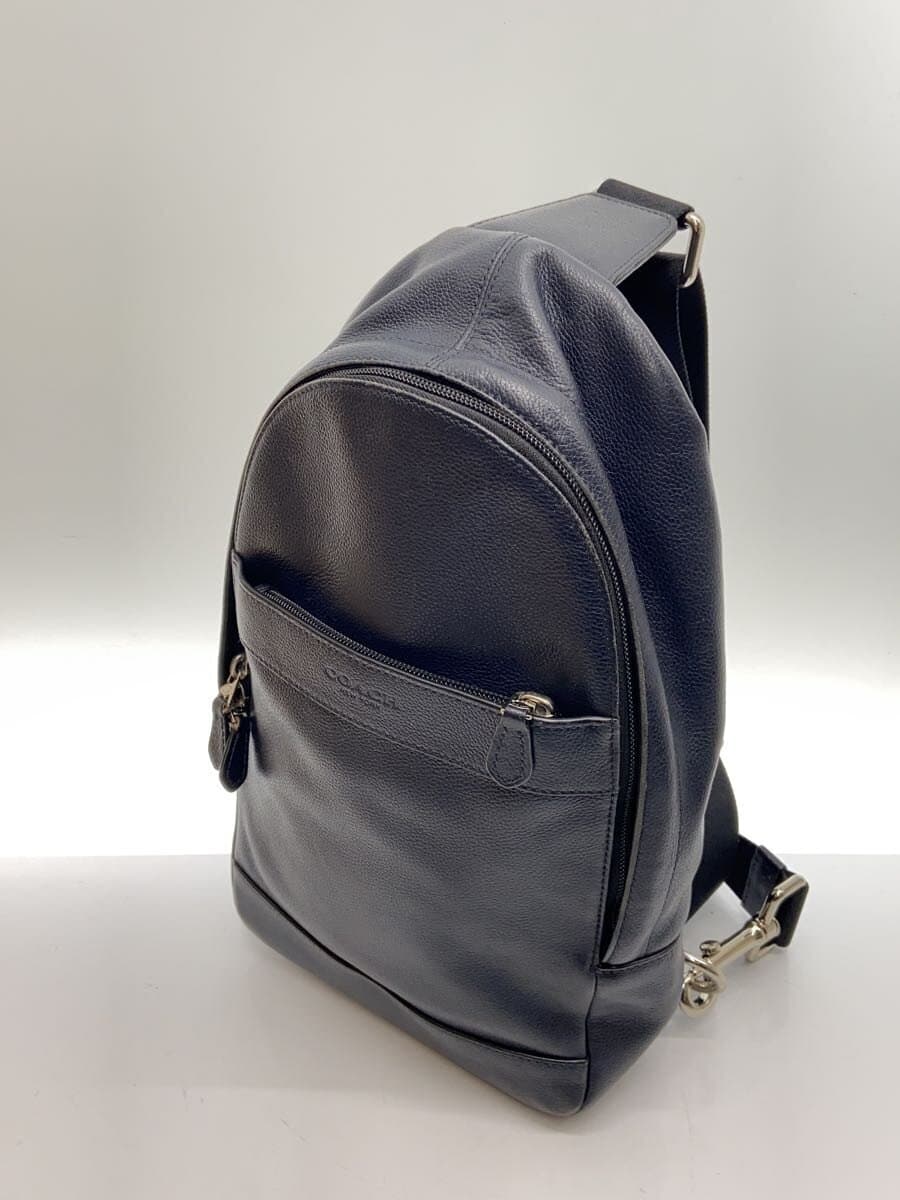 COACH Charles Leather One Shoulder Bag Navy F54770 Corner Scuff With Wear 2