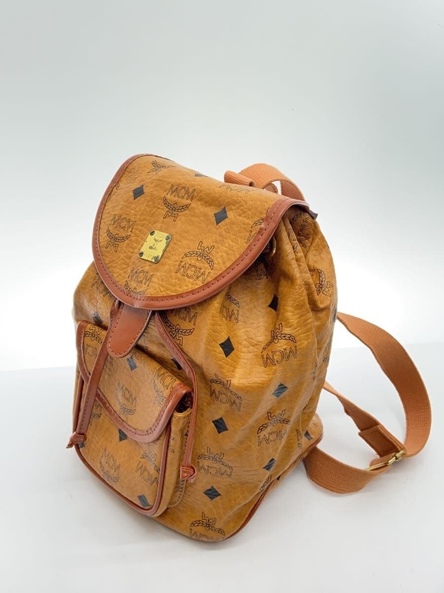 MCM Visetos Mini Backpack Cognac Brown With Wear 2