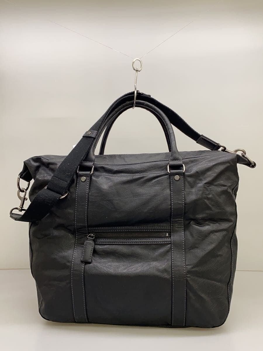 TAKEO KIKUCHI Boston Bag 2-Way Leather BLK Solid 3