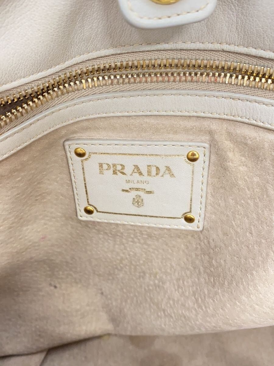 PRADA Tote Bag Leather BEG Solid Shoulder Missing Part 5
