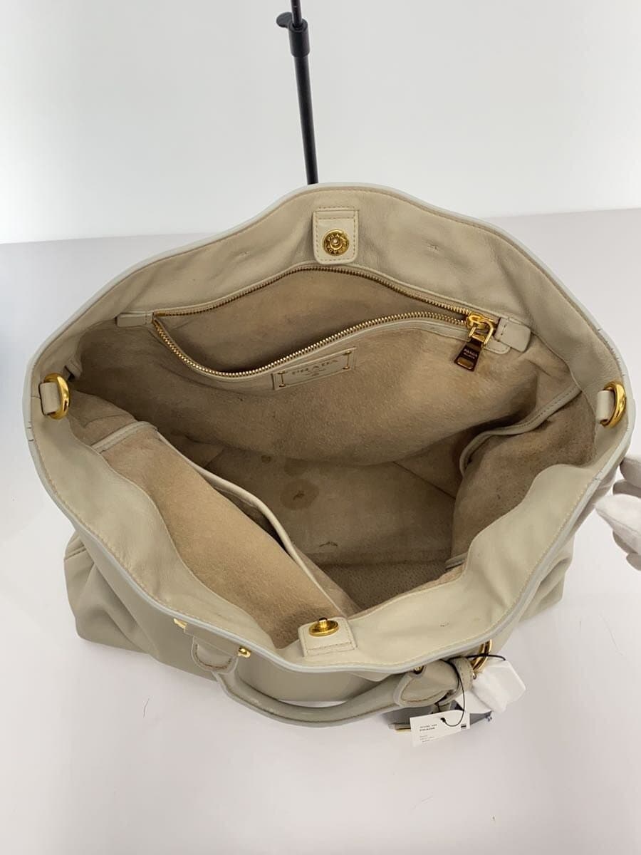 PRADA Tote Bag Leather BEG Solid Shoulder Missing Part 6