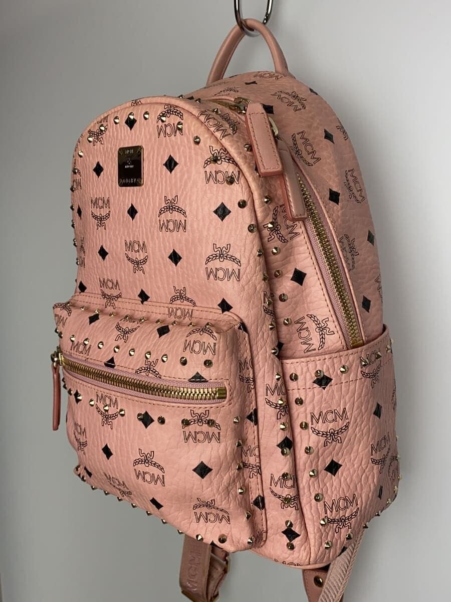 MCM Backpack Leather Pink All-over Print 2