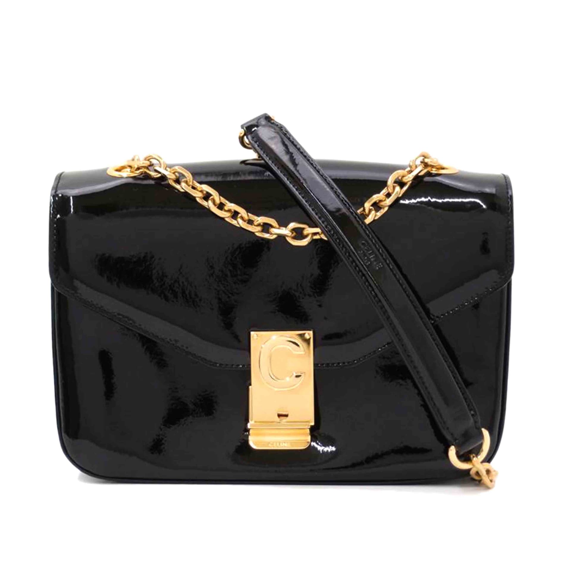 CELINE Celine C Medium Enamel Chain Shoulder Black 187253BFA CA-**** Rank A 69