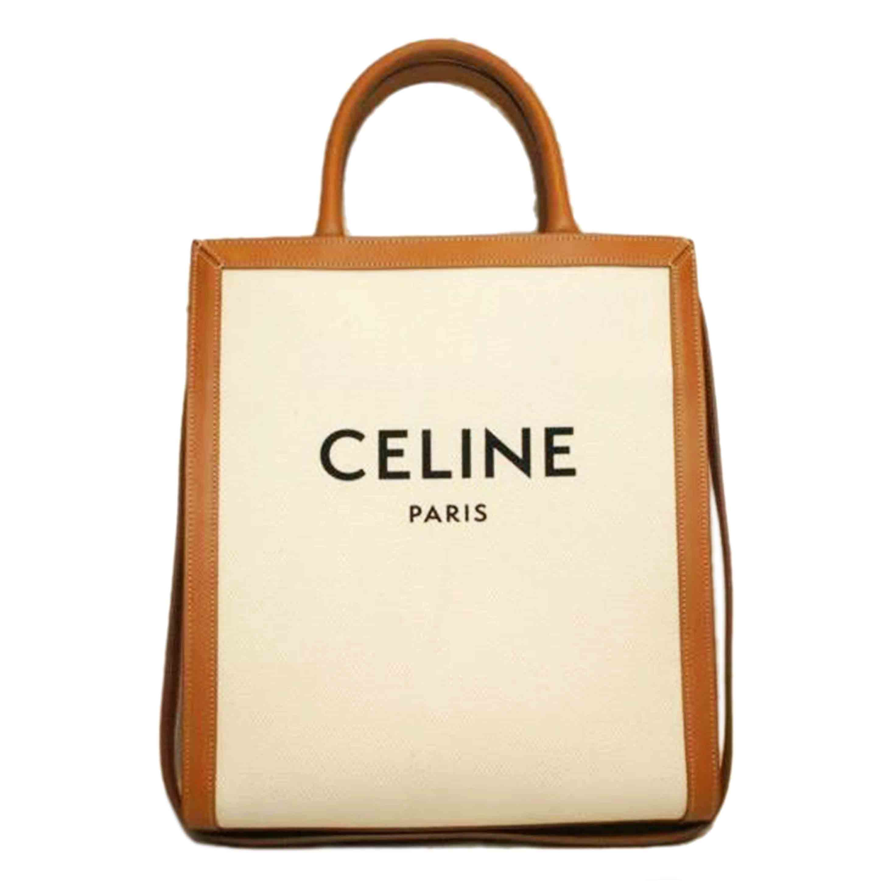 CELINE Vertical Cabas Canvas Logo White AB Rank 92 [Used]