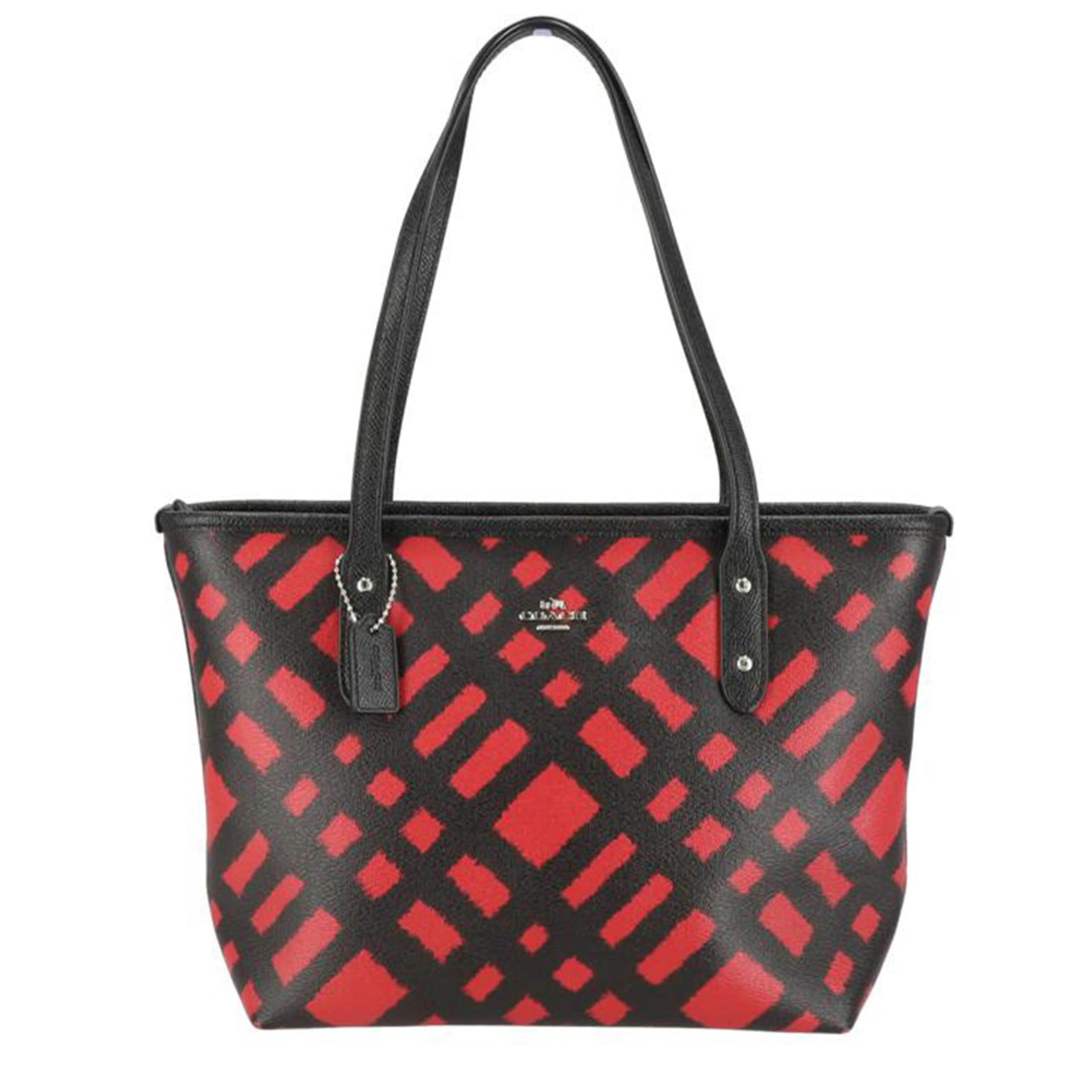 COACH Wild Plaid Tote Bag Black x Red F22246 G17** A Grade 18