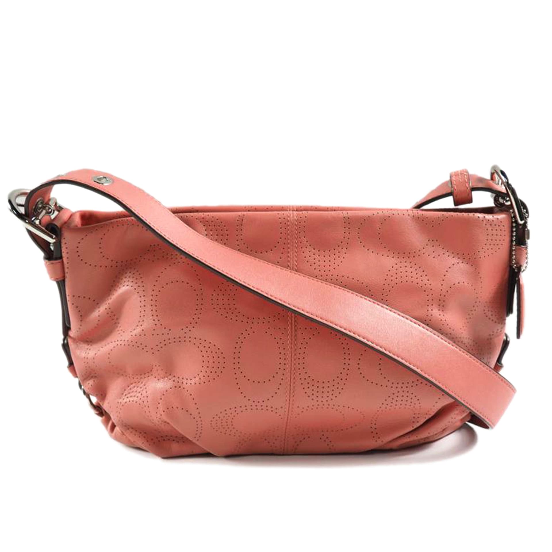 COACH Shoulder Bag Perforated Duffle Punching Leather Pink F19257 A12** COACH AB Grade 19