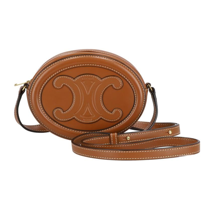 CELINE Oval Purse Cuir Triomphe Tan Crossbody W-S****** A Rank 93Used W-S******