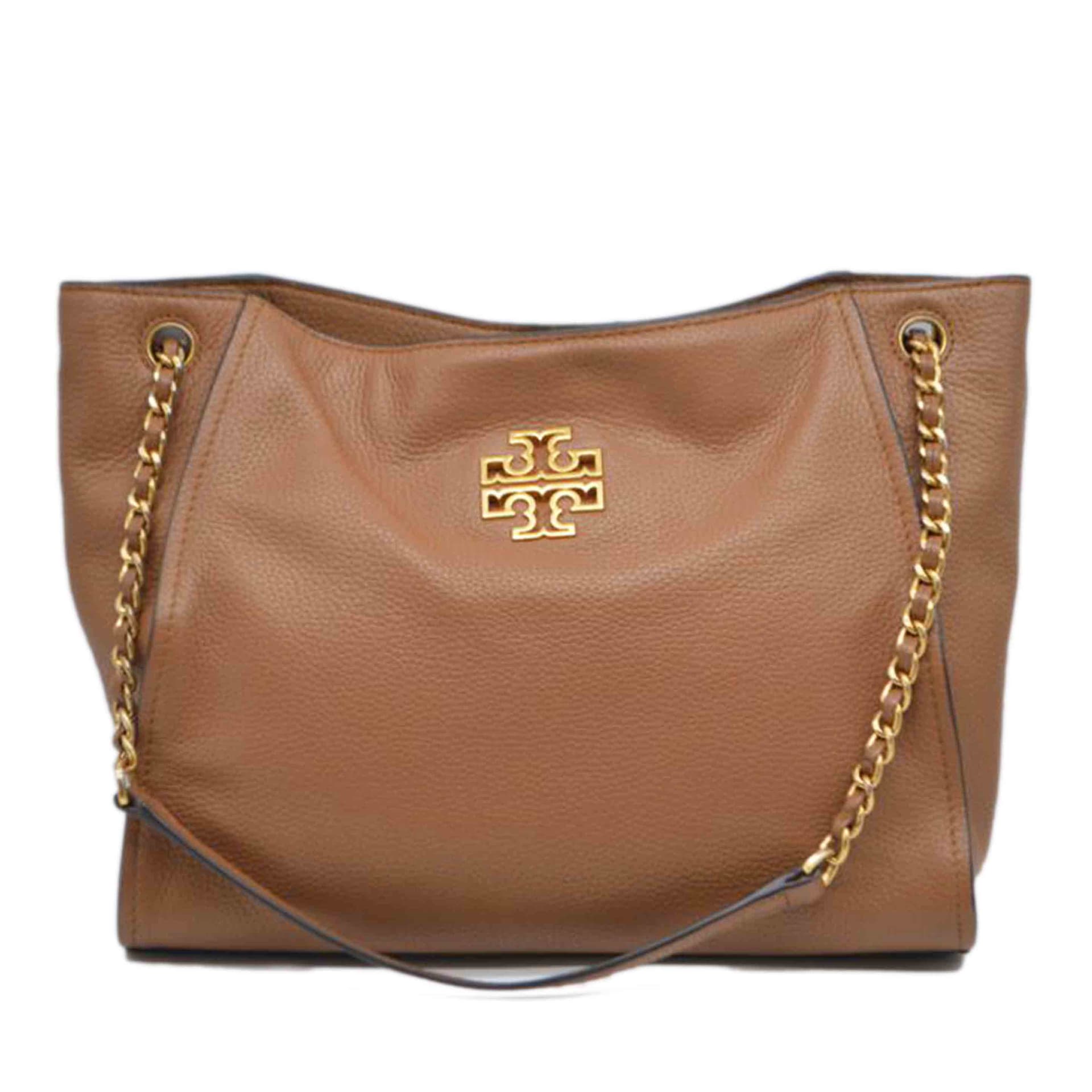 TORY BURCH Tory Burch Britain Calf Leather Chain Tote Beige 10005626 AB Grade 89