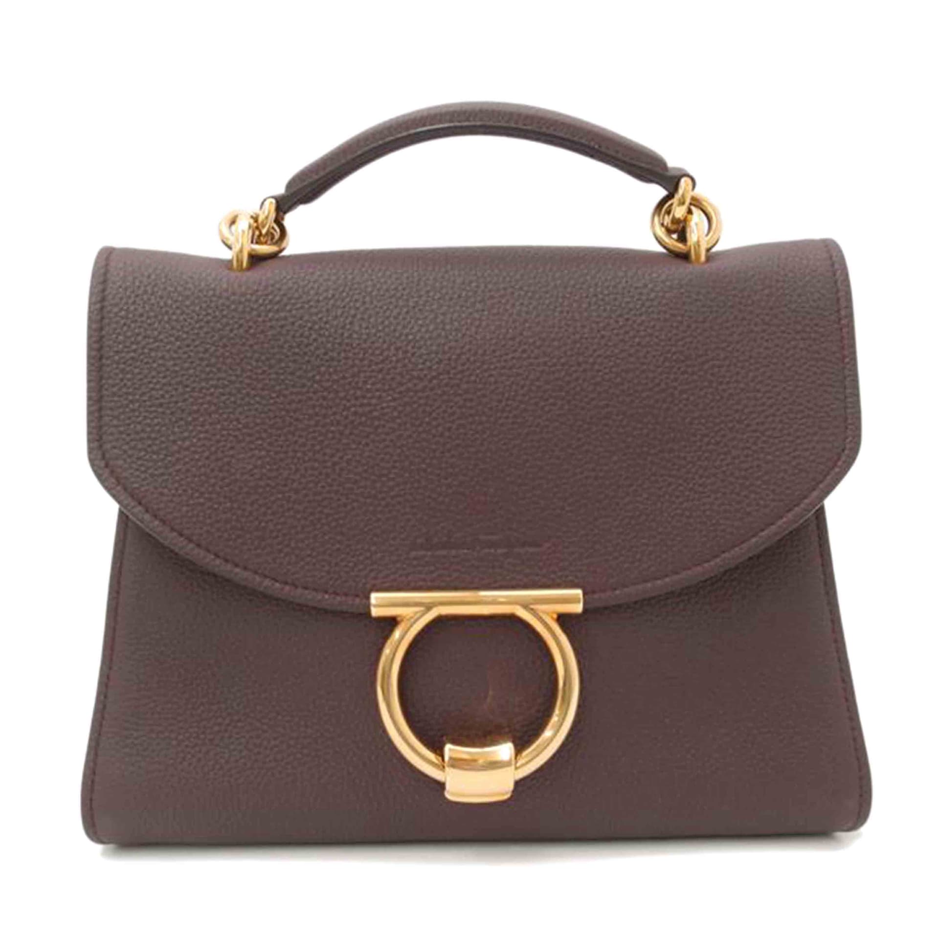 Ferragamo Gancini 2-way Handbag Bordeaux 21 H493 SA Rank 69 [Used] 21 H493