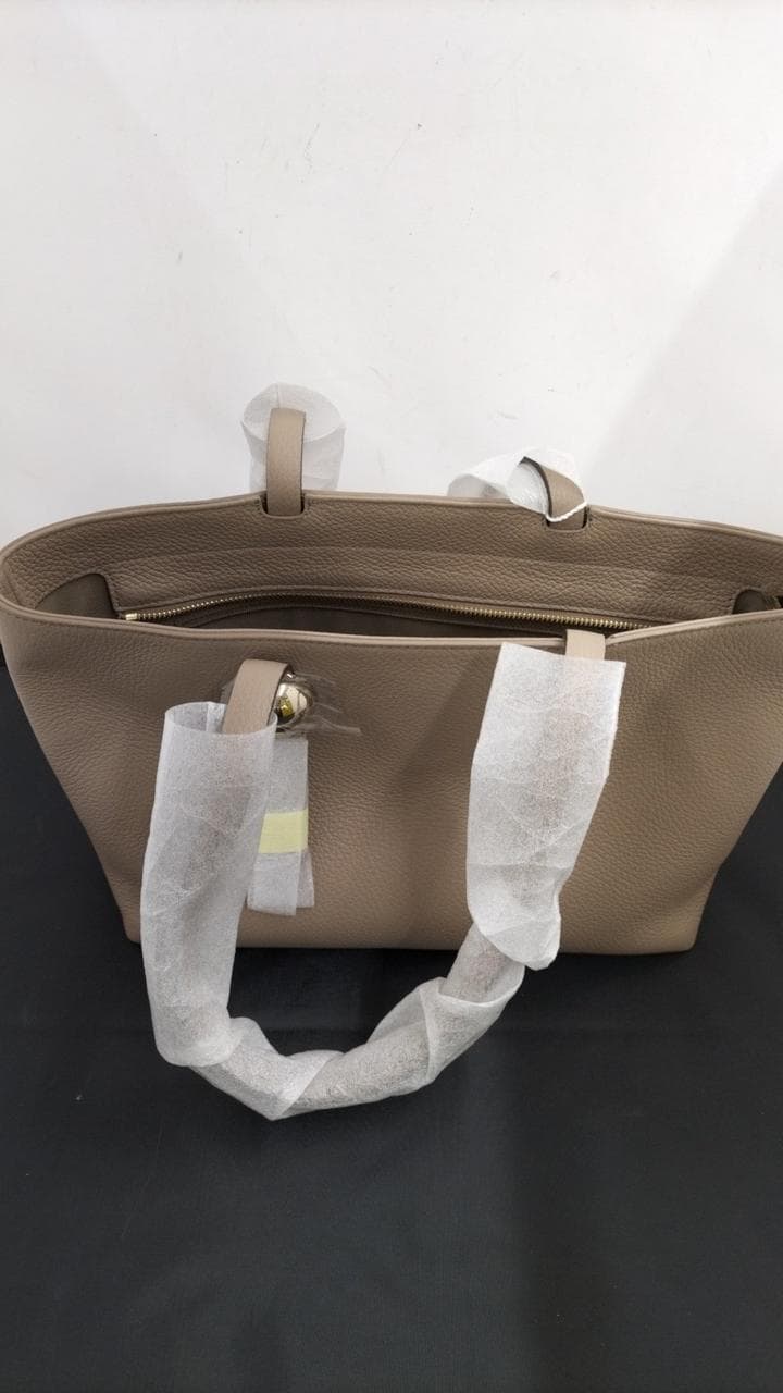 Leather Tote Bag, Beige 8
