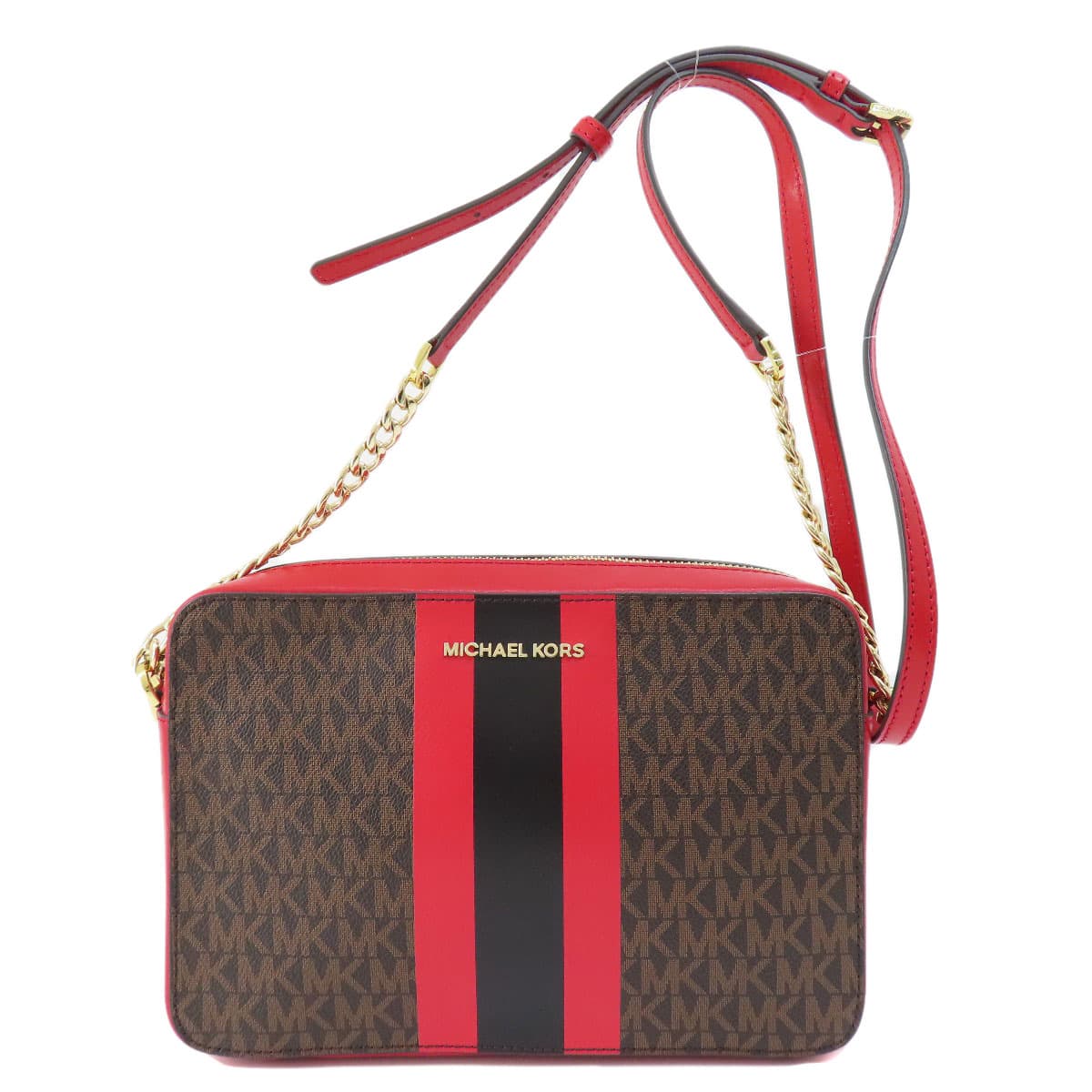 Michael Kors Stripe MK Signature Shoulder Bag PVC Women's [Used] [Michael Kors]