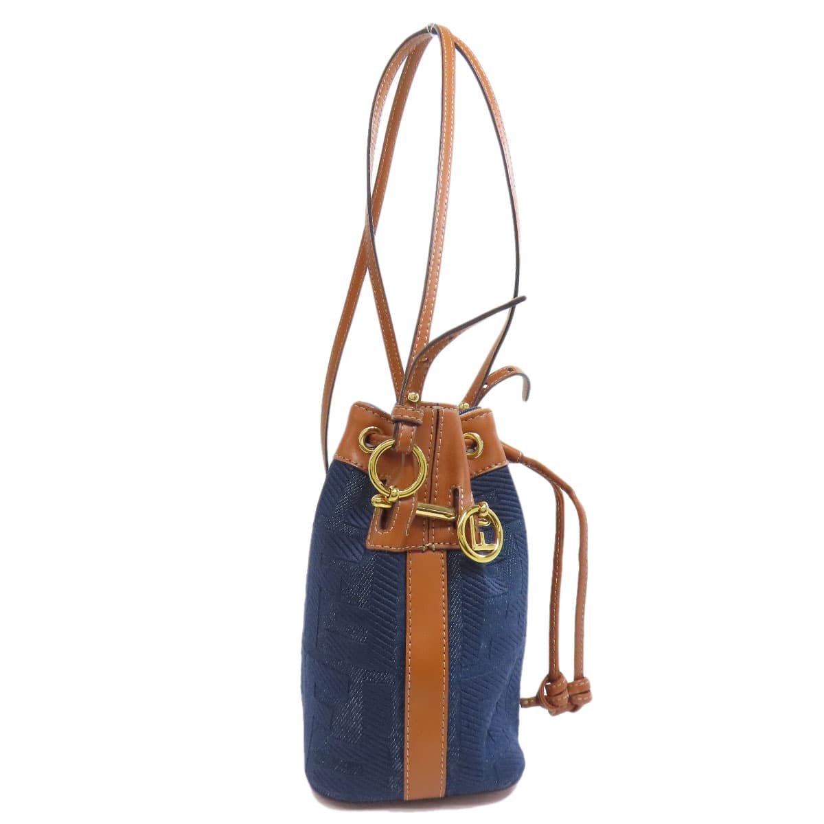 Fendi Mont Trezo Mini Drawstring Shoulder Bag Denim Ladies [Used] [FENDI] 3