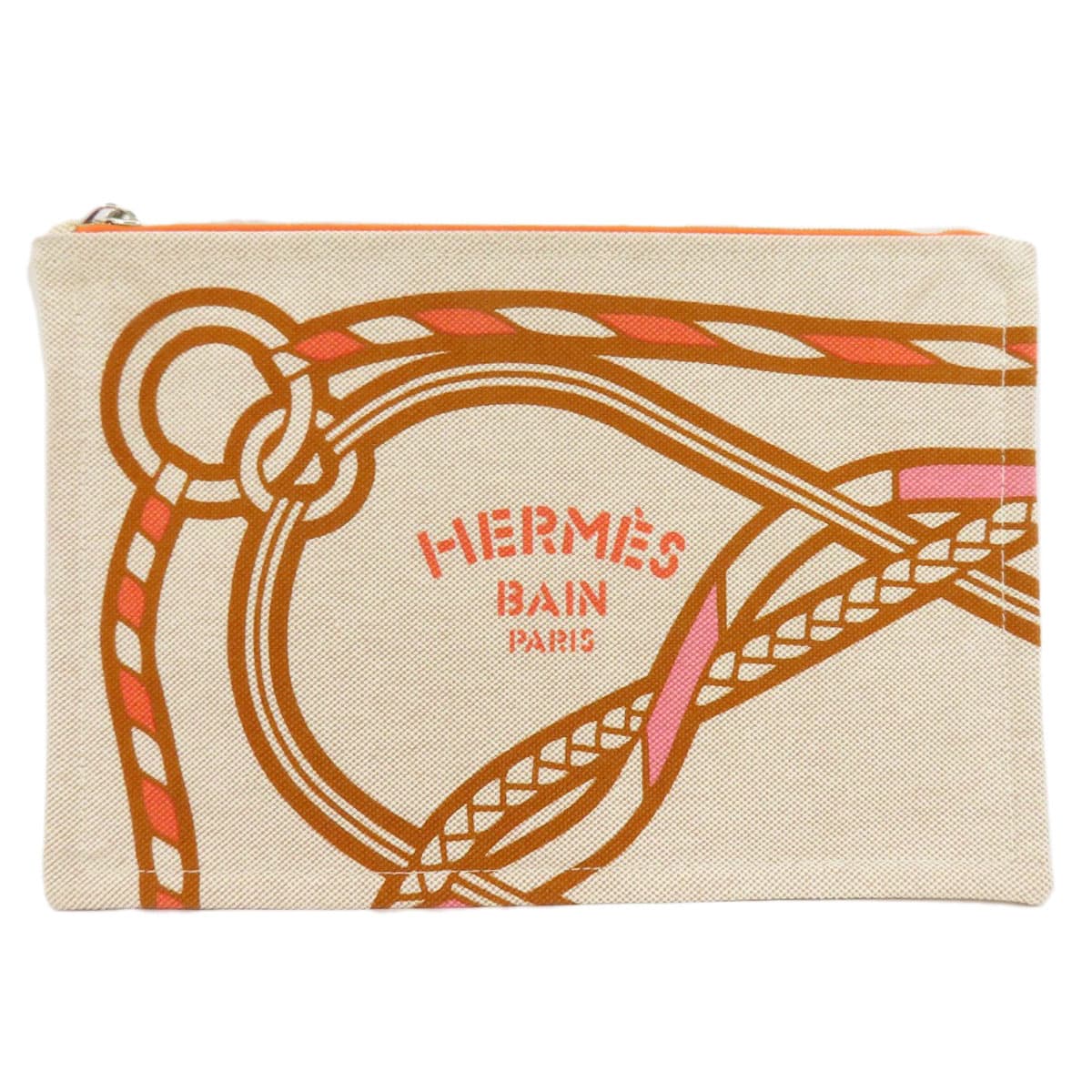 Hermes Logo Accessory Pouch Canvas Ladies [Used] [HERMES]