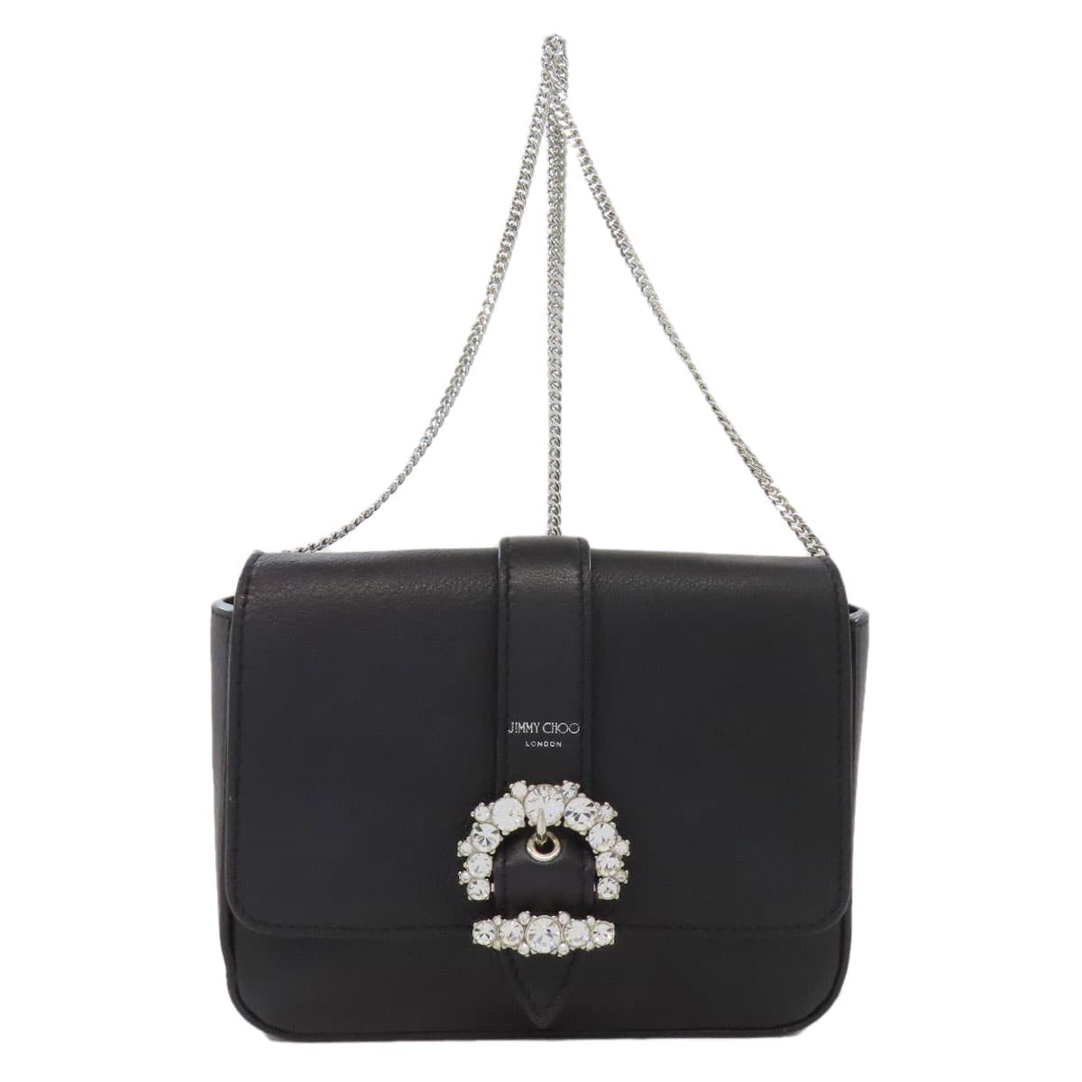 Jimmy Choo chain shoulder logo jewel shoulder bag leather for women [Used] [Jimmy Choo]