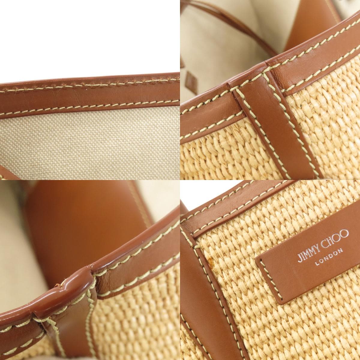 Jimmy Choo Logo Tote Bag Raffia/Leather Women's [Used] [Jimmy Choo] 7