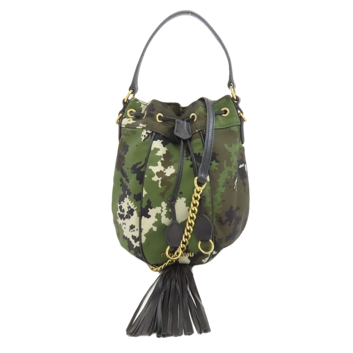 Miu Miu camouflage pattern fringe 2WAY handbag canvas for ladies [used] [MIUMIU]