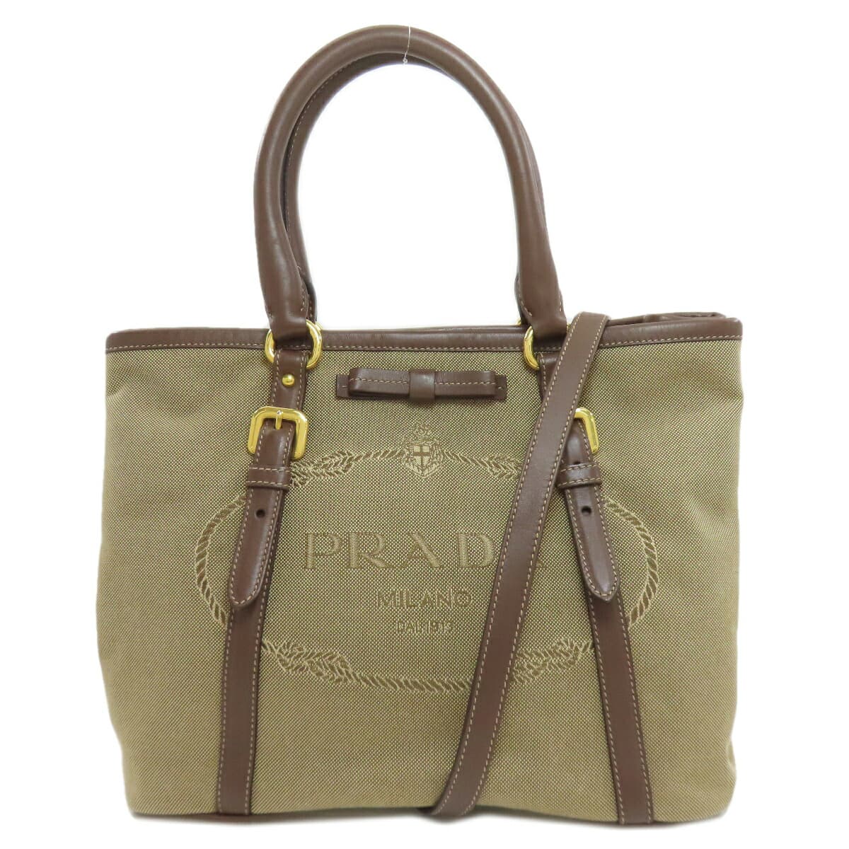 Prada logo hardware 2WAY handbag canvas ladies [used] [PRADA]