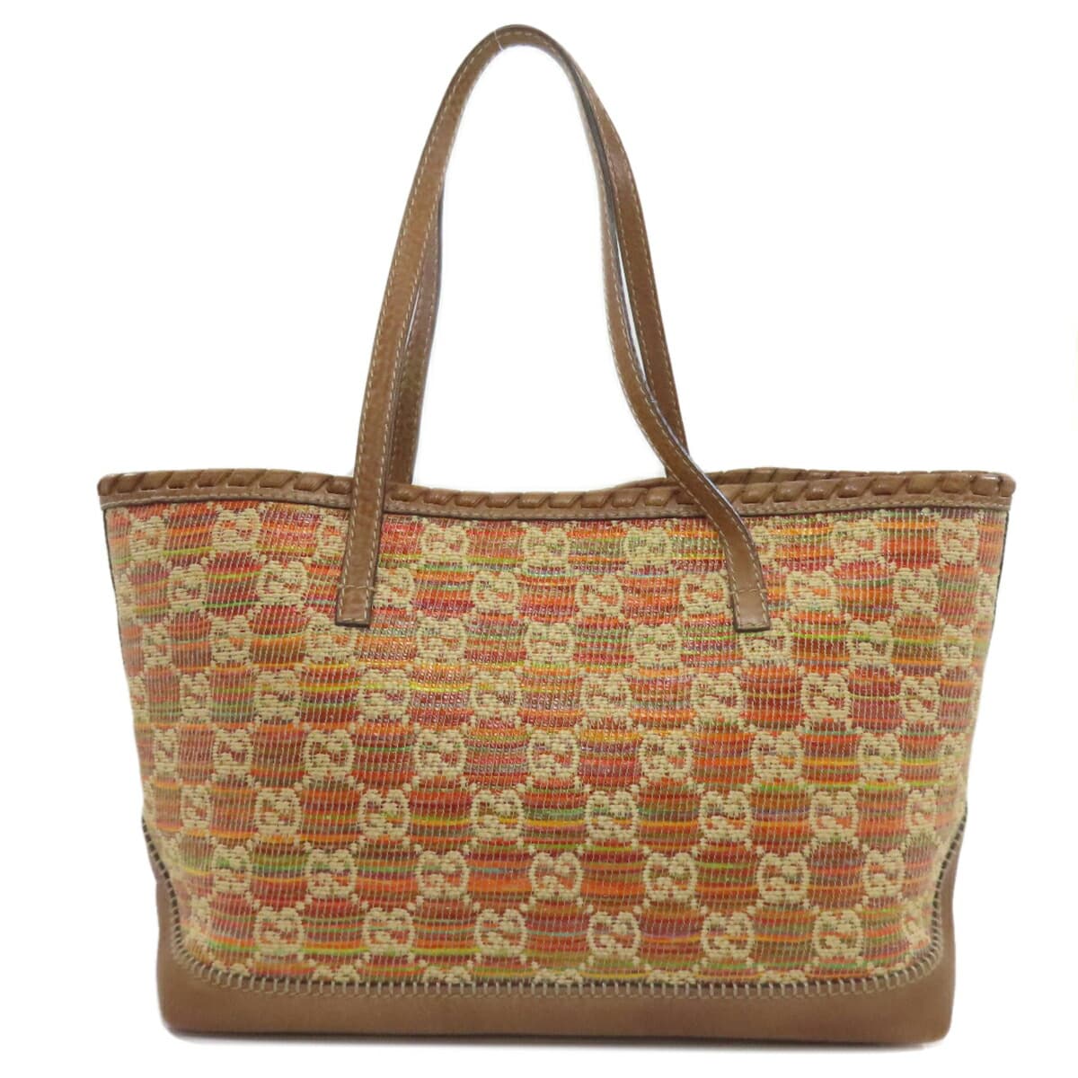 Gucci 233387 GG Tote Bag Leather/Straw Ladies [Used] [GUCCI] 233387 2