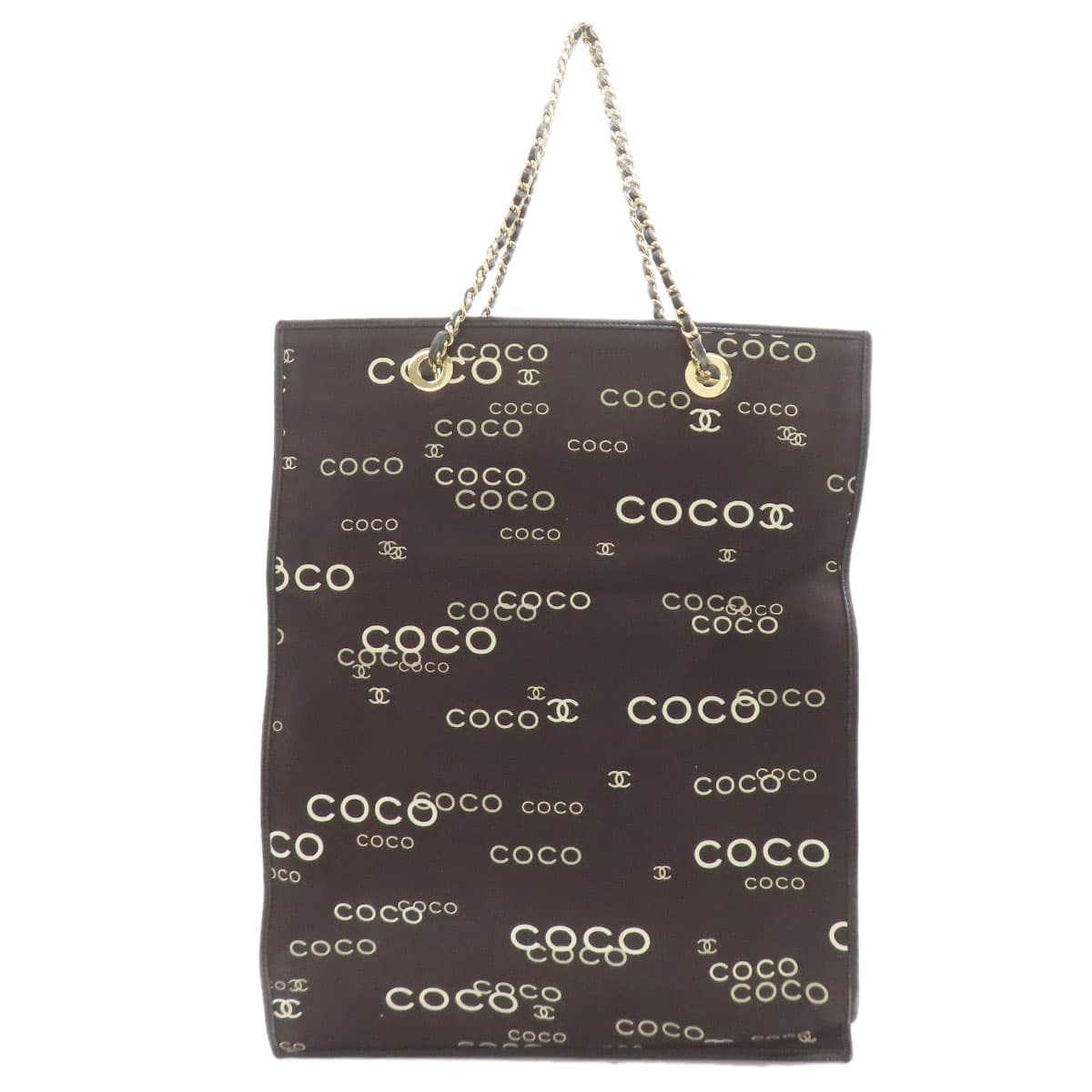 Chanel COCO print gold hardware tote bag canvas ladies [Used] [CHANEL]