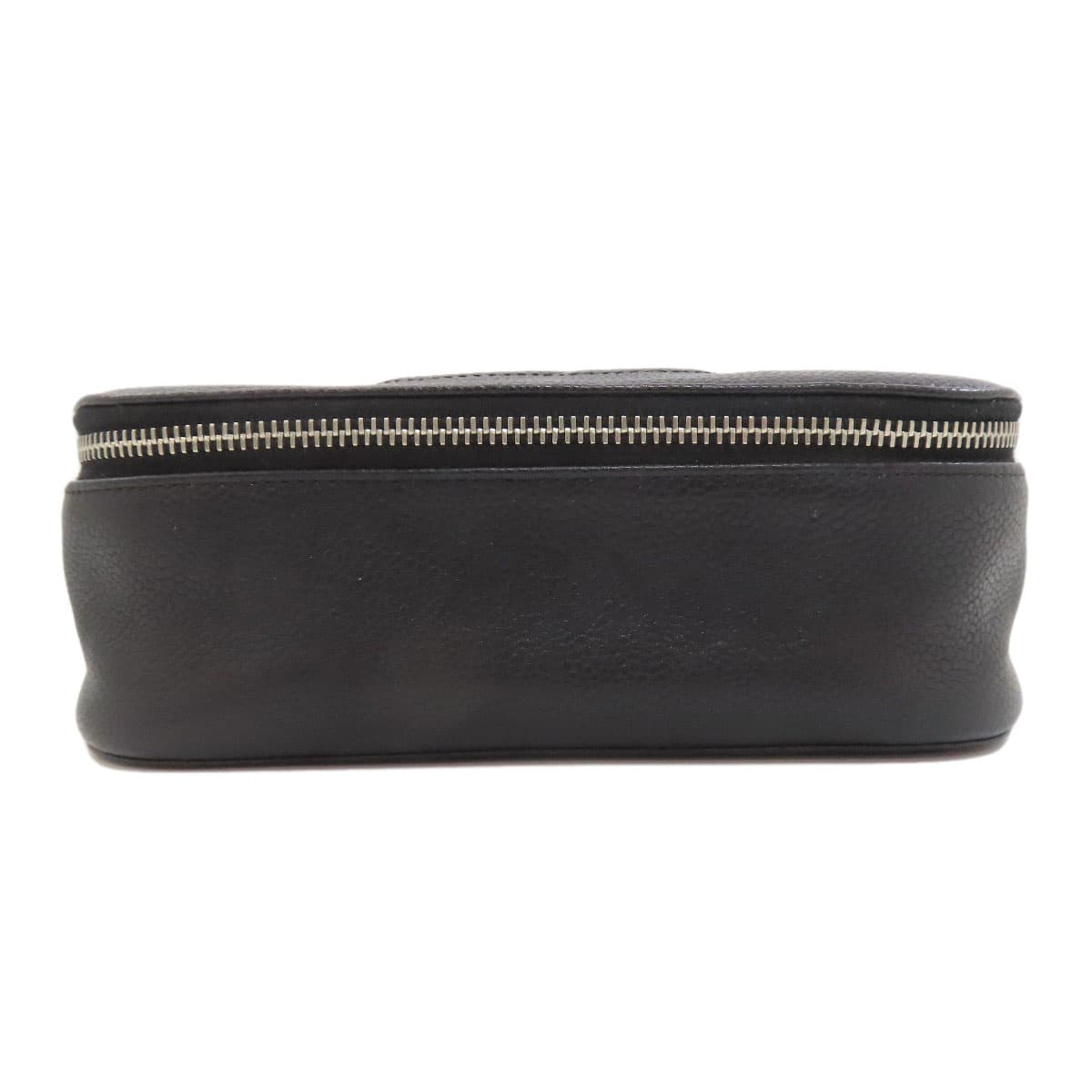 Chanel Coco Mark Silver Hardware Cosmetic Pouch Grained Calfskin Ladies [Used] [CHANEL]