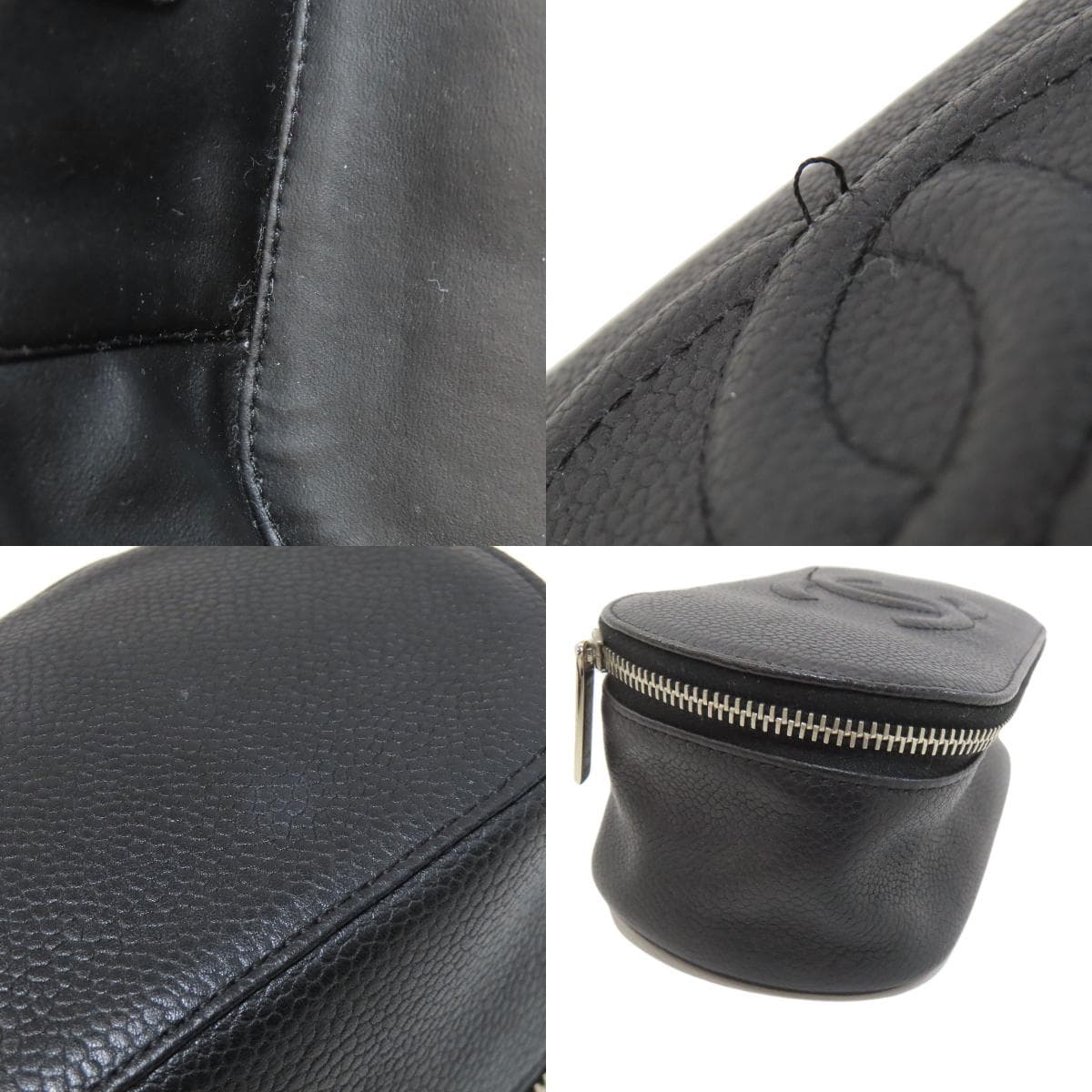 Chanel Coco Mark Silver Hardware Cosmetic Pouch Grained Calfskin Ladies [Used] [CHANEL] 8