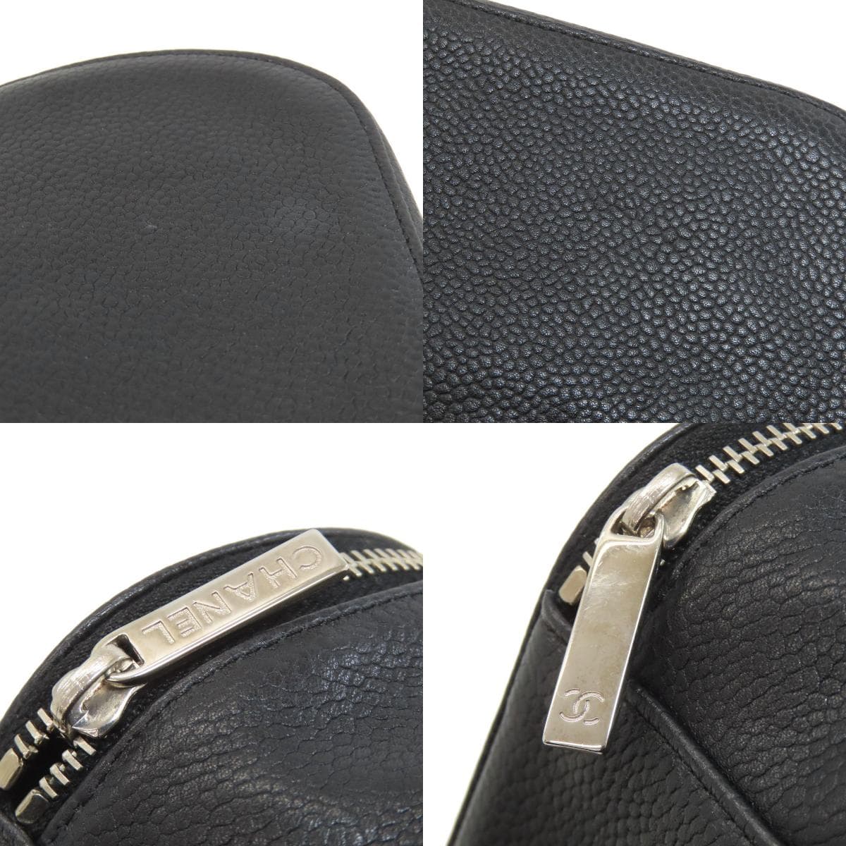 Chanel Coco Mark Silver Hardware Cosmetic Pouch Grained Calfskin Ladies [Used] [CHANEL] 9