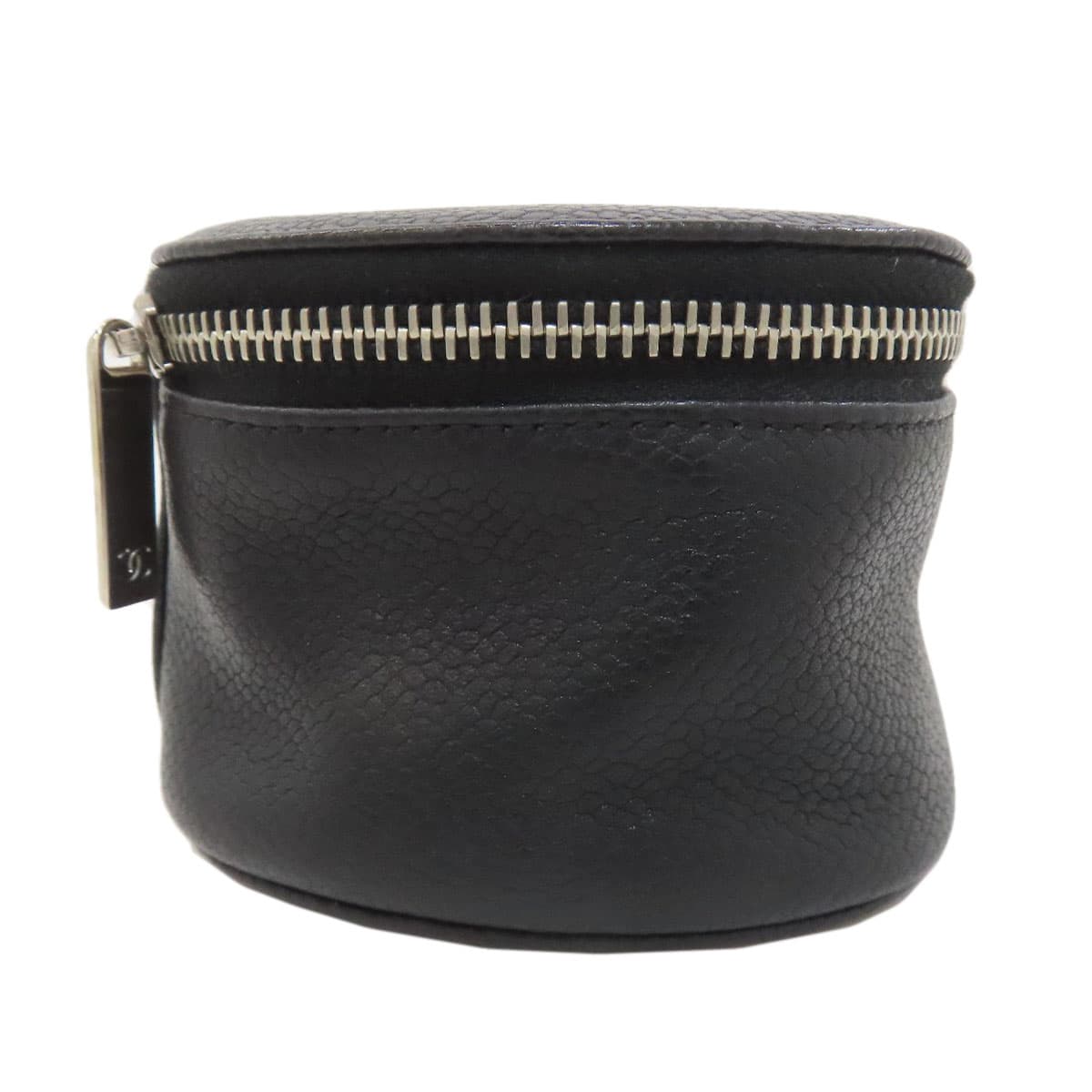 Chanel Coco Mark Silver Hardware Cosmetic Pouch Grained Calfskin Ladies [Used] [CHANEL] 3