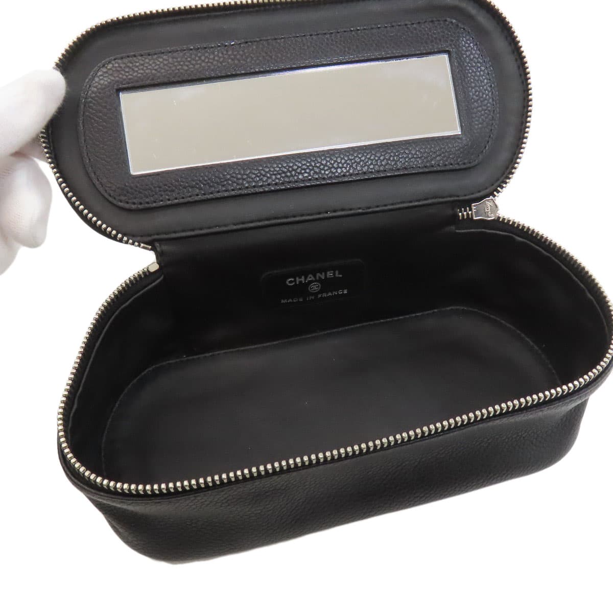 Chanel Coco Mark Silver Hardware Cosmetic Pouch Grained Calfskin Ladies [Used] [CHANEL] 6