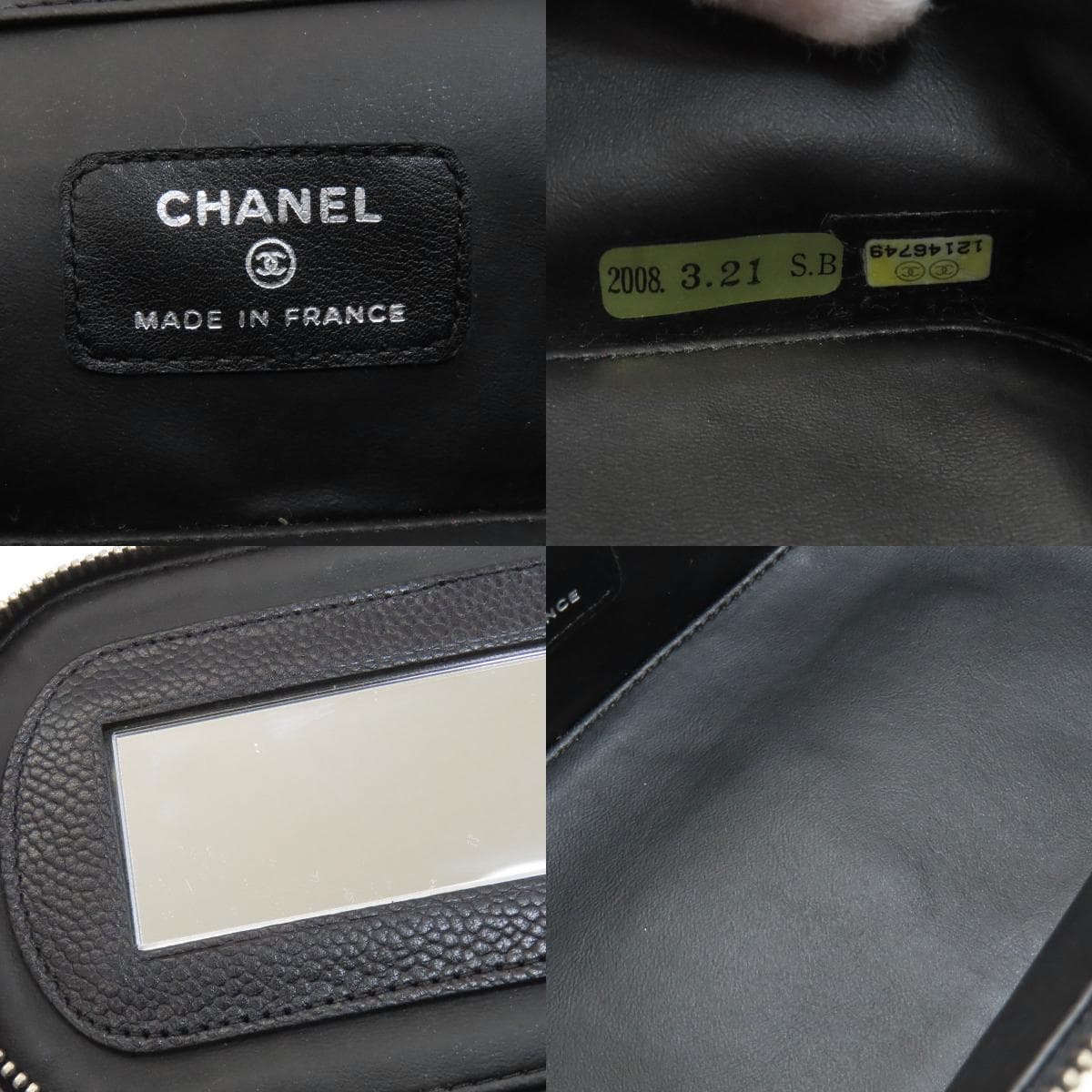 Chanel Coco Mark Silver Hardware Cosmetic Pouch Grained Calfskin Ladies [Used] [CHANEL] 7