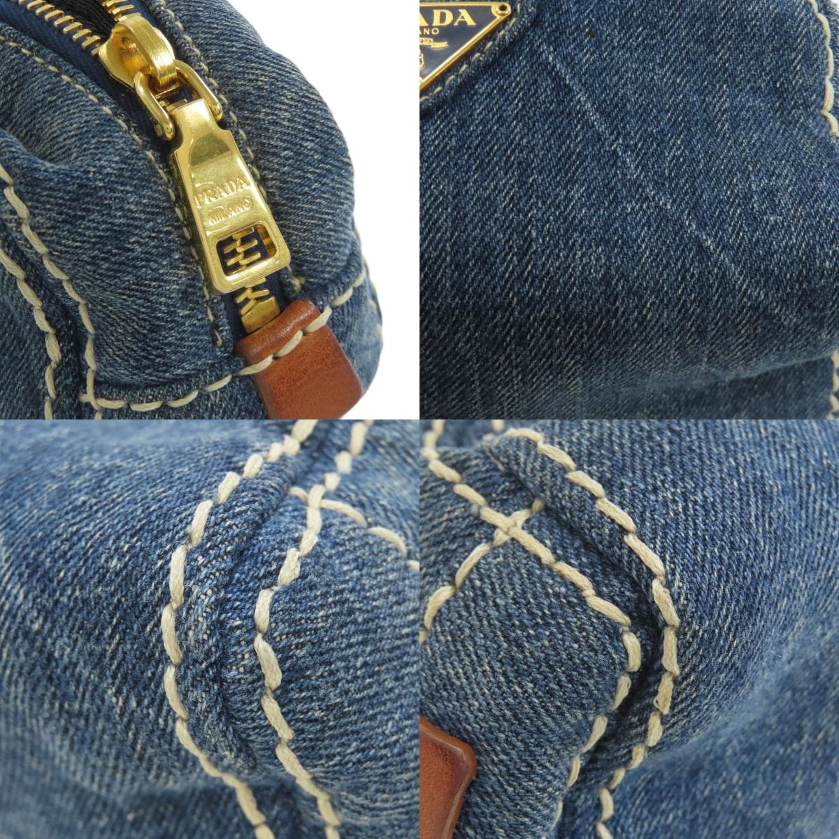 Prada logo metal fittings cosmetic pouch denim women's [used] [PRADA] 9