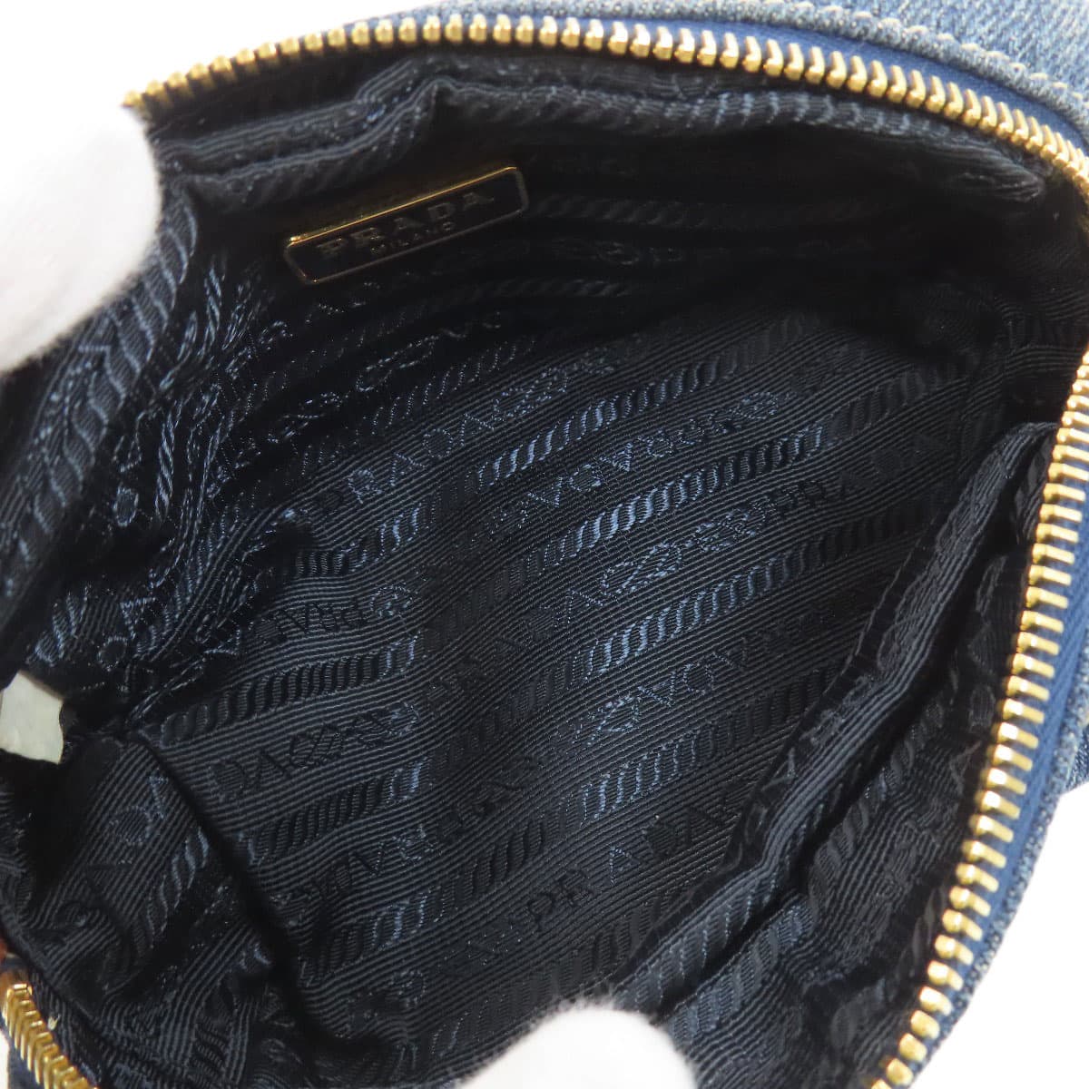 Prada logo metal fittings cosmetic pouch denim women's [used] [PRADA] 5