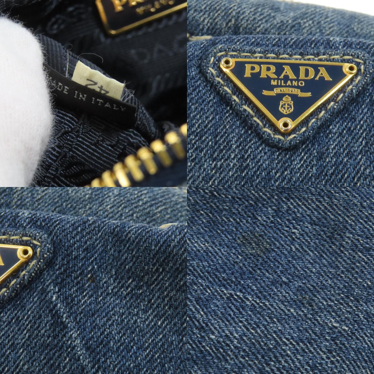 Prada logo metal fittings cosmetic pouch denim women's [used] [PRADA] 8