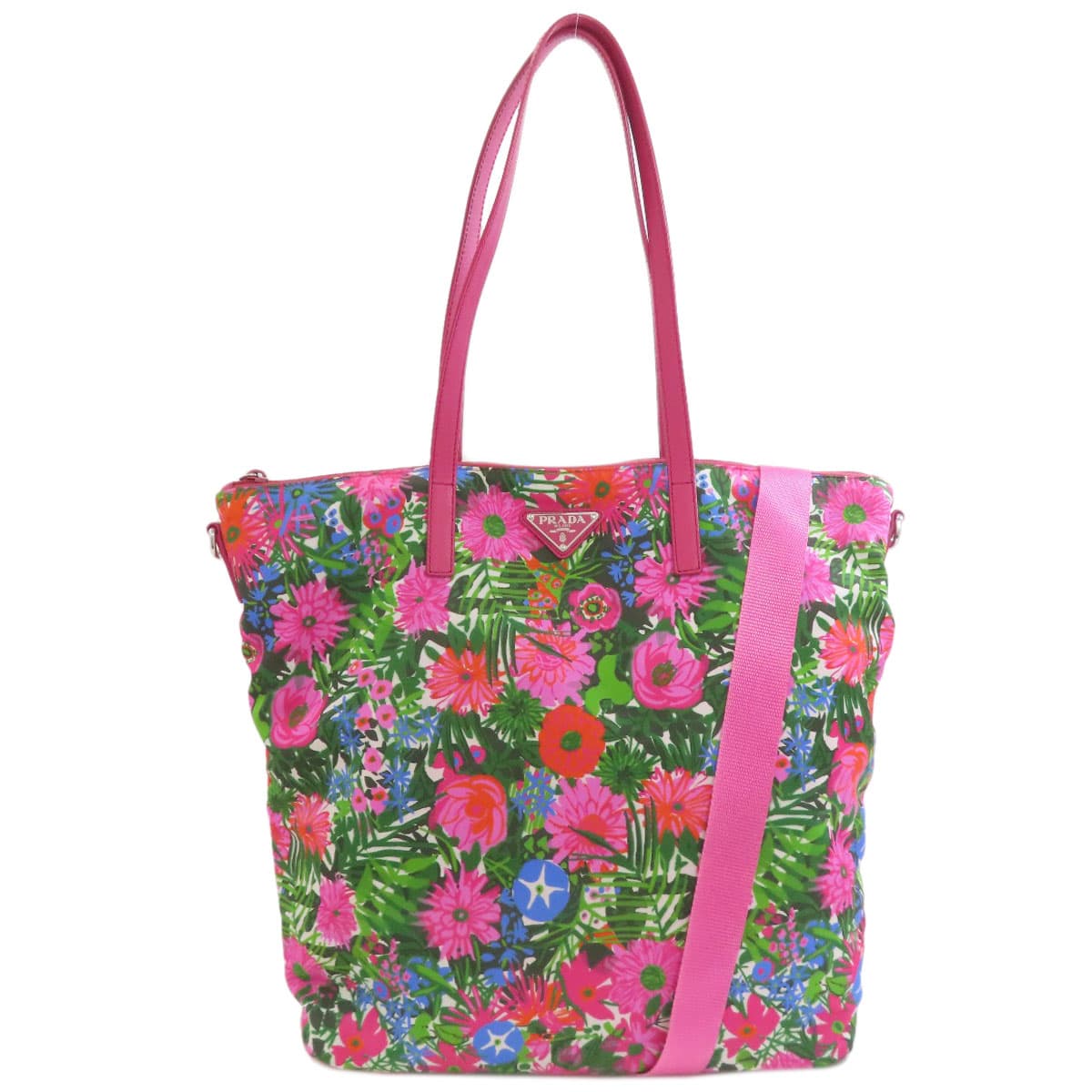 Prada logo metal fittings flower 2WAY tote bag nylon material ladies [Used] [PRADA]