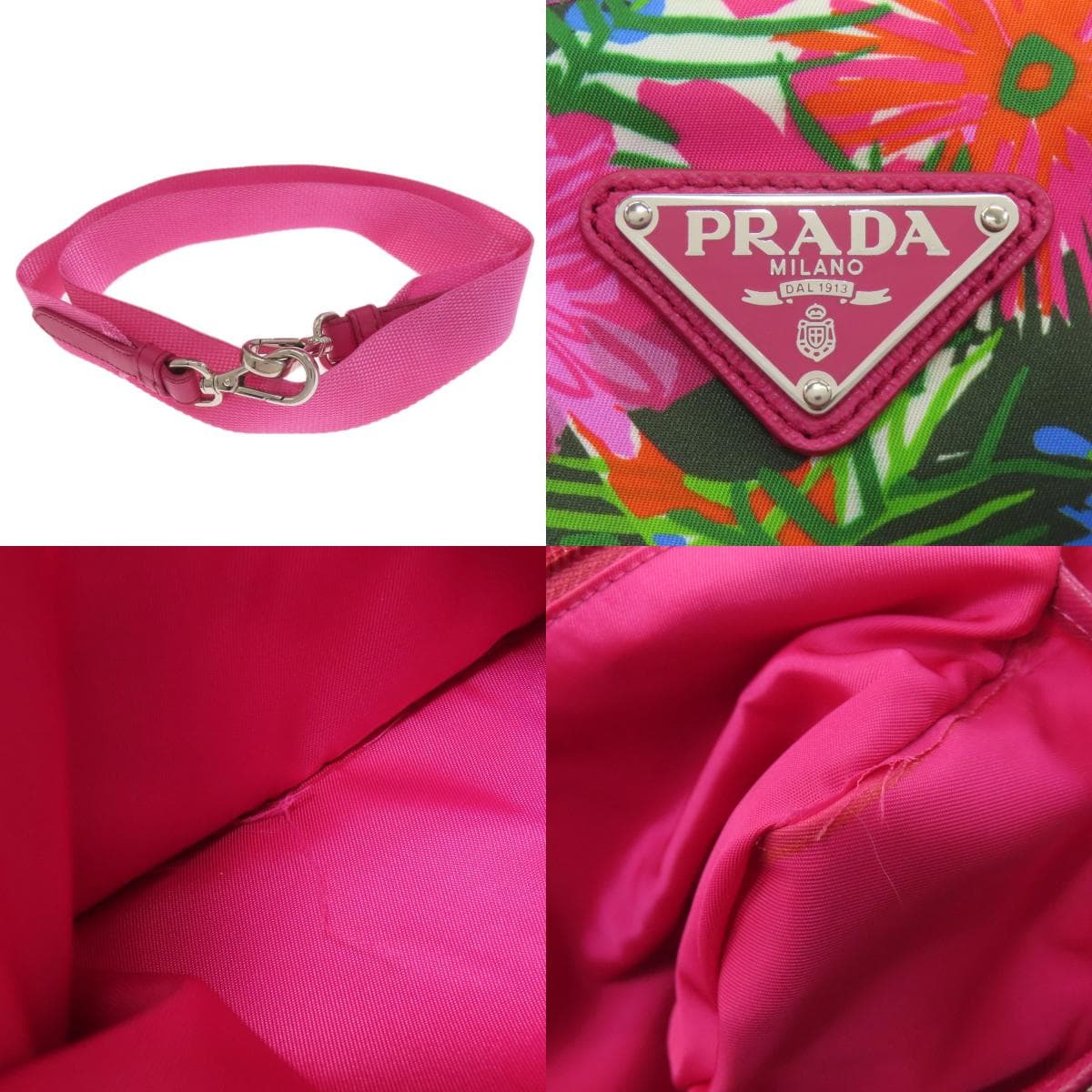 Prada logo metal fittings flower 2WAY tote bag nylon material ladies [Used] [PRADA] 6