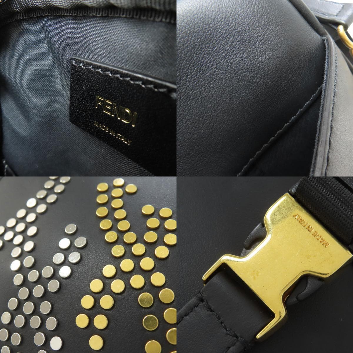 Fendi Calligraphy Studs Shoulder Bag Leather Women's [Used] [FENDI] 9