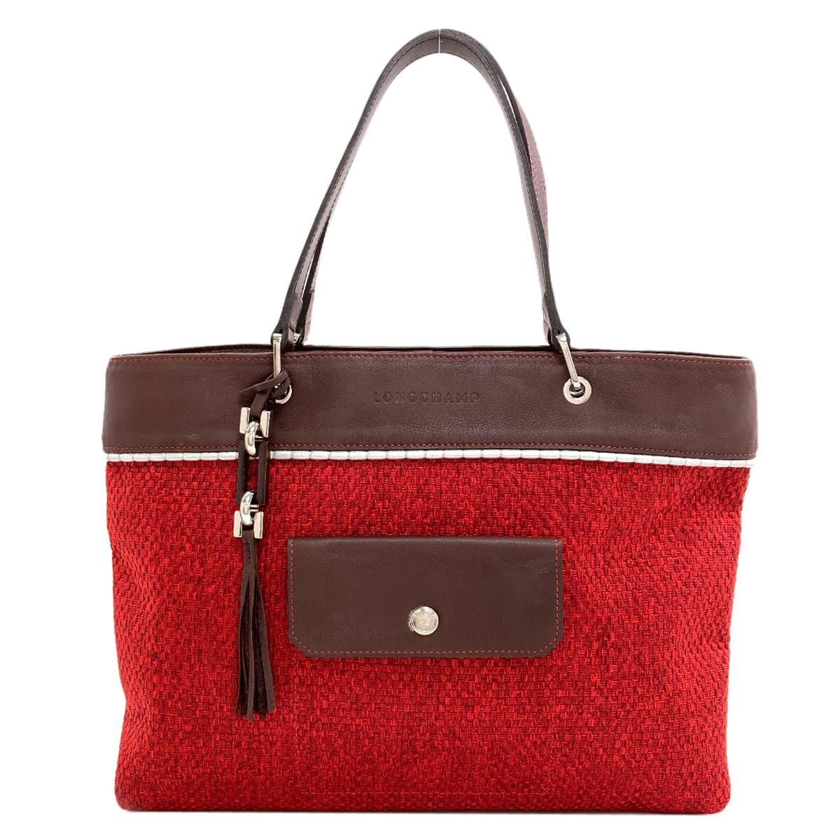 Longchamp Logo Tote Bag Leather/Fabric Material Ladies [Used] [Longchamp]