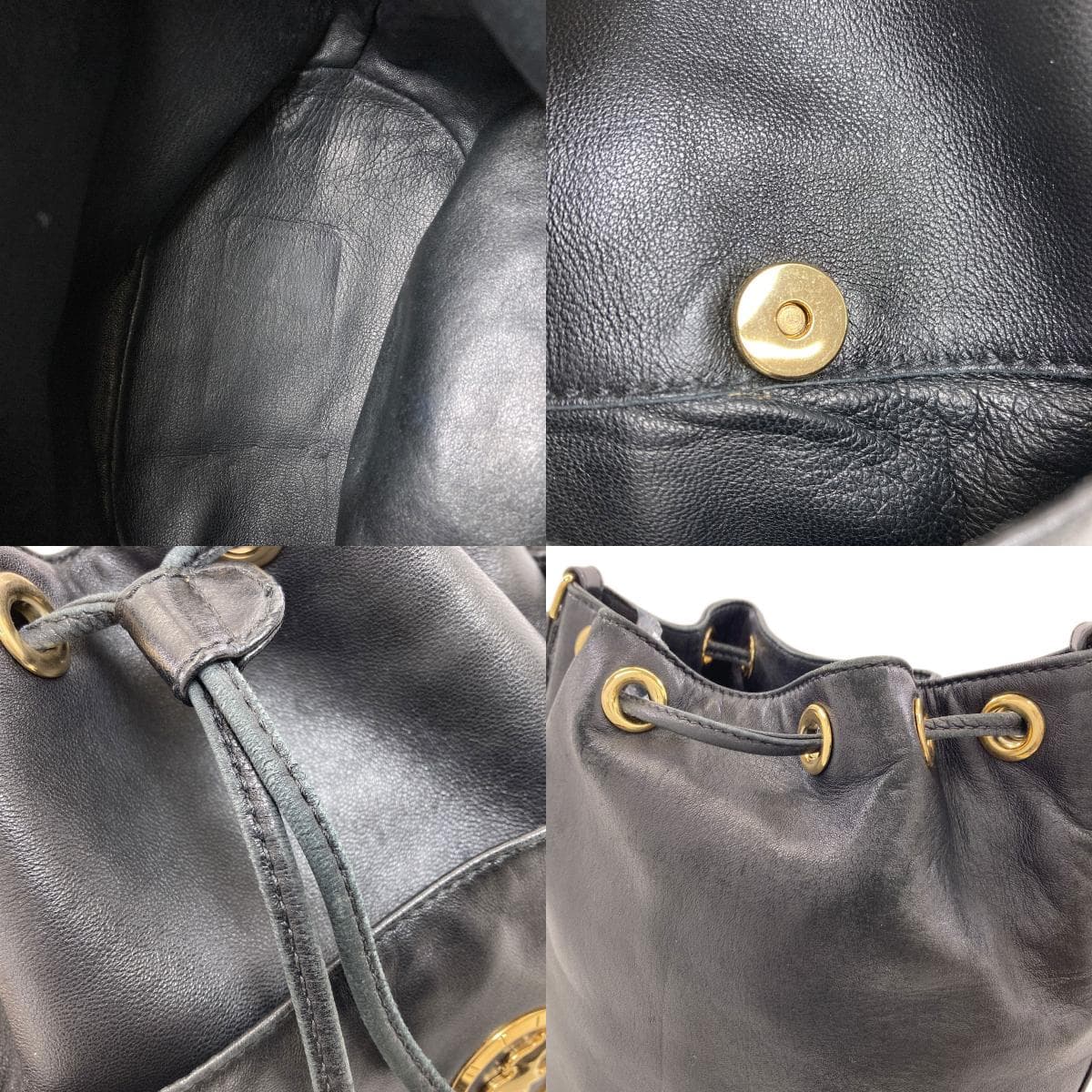 Hunting World Drawstring Logo Shoulder Bag Leather Ladies [Used] [HUNTING WORLD] 7