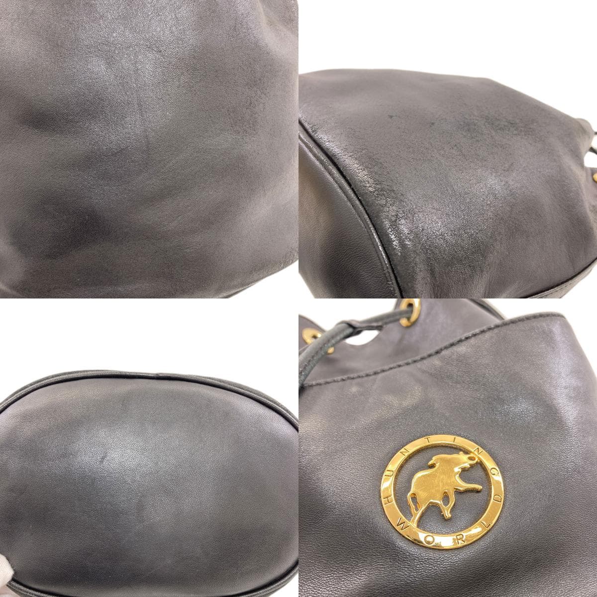 Hunting World Drawstring Logo Shoulder Bag Leather Ladies [Used] [HUNTING WORLD] 8